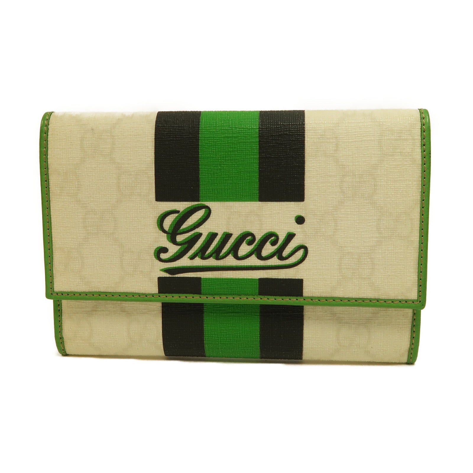 GUCCI 塗層帆布Wallet金扣長錢包白色/綠色