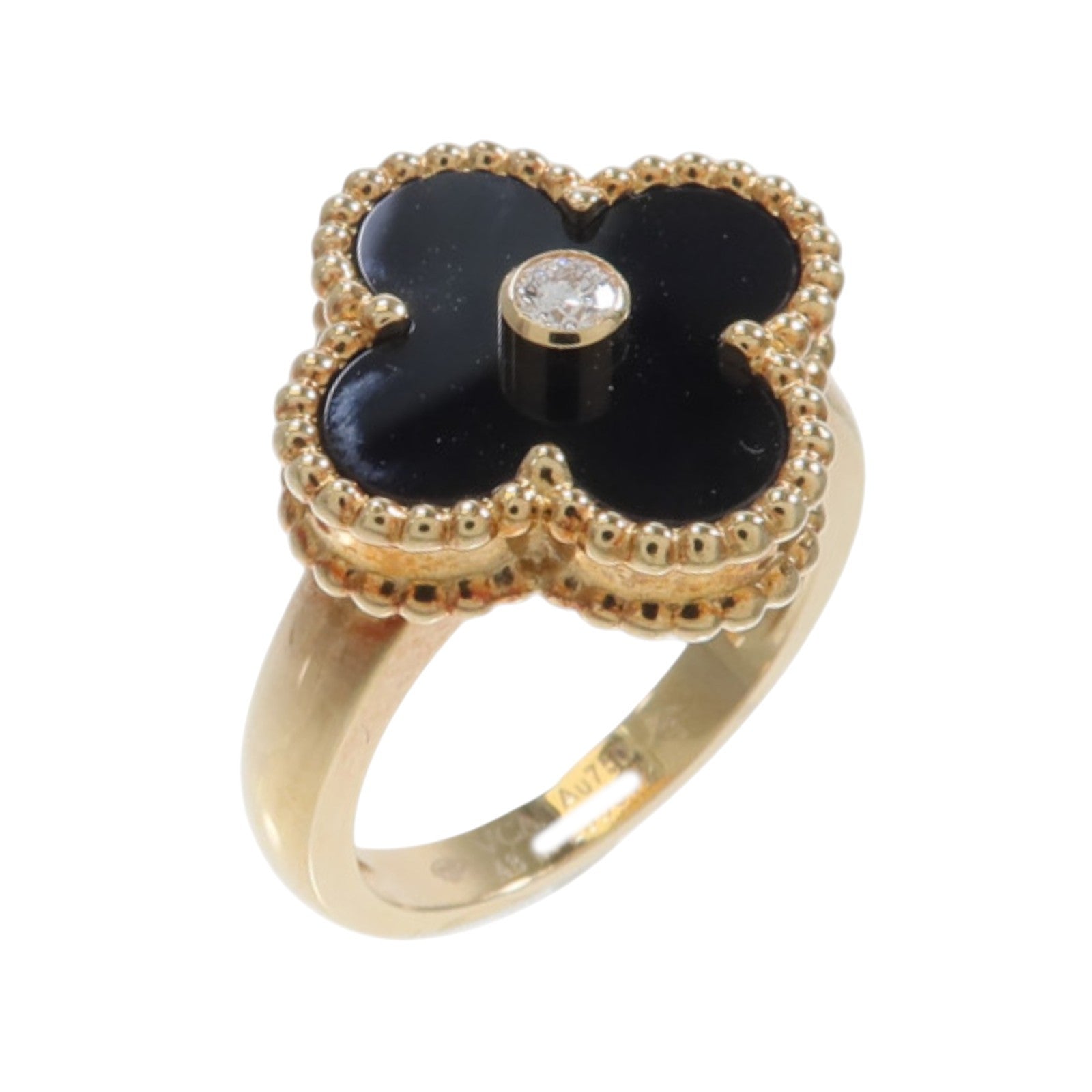 Van Cleef & Arpels 18K黃金Vintage Alhambra Ring縞瑪瑙/鑽石戒指