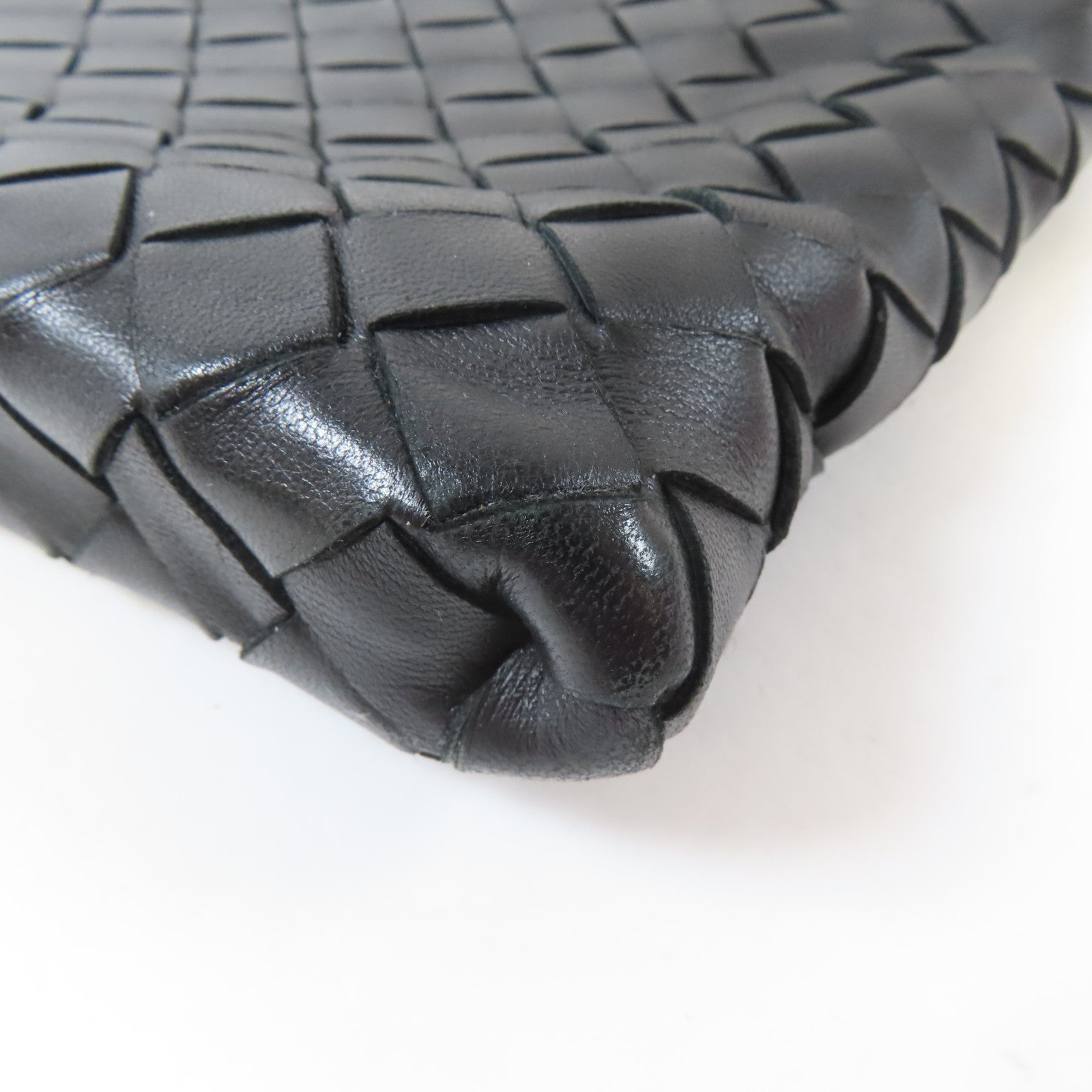 BOTTEGA VENETA 織紋皮革Clutch Bag銀扣手拿包黑色