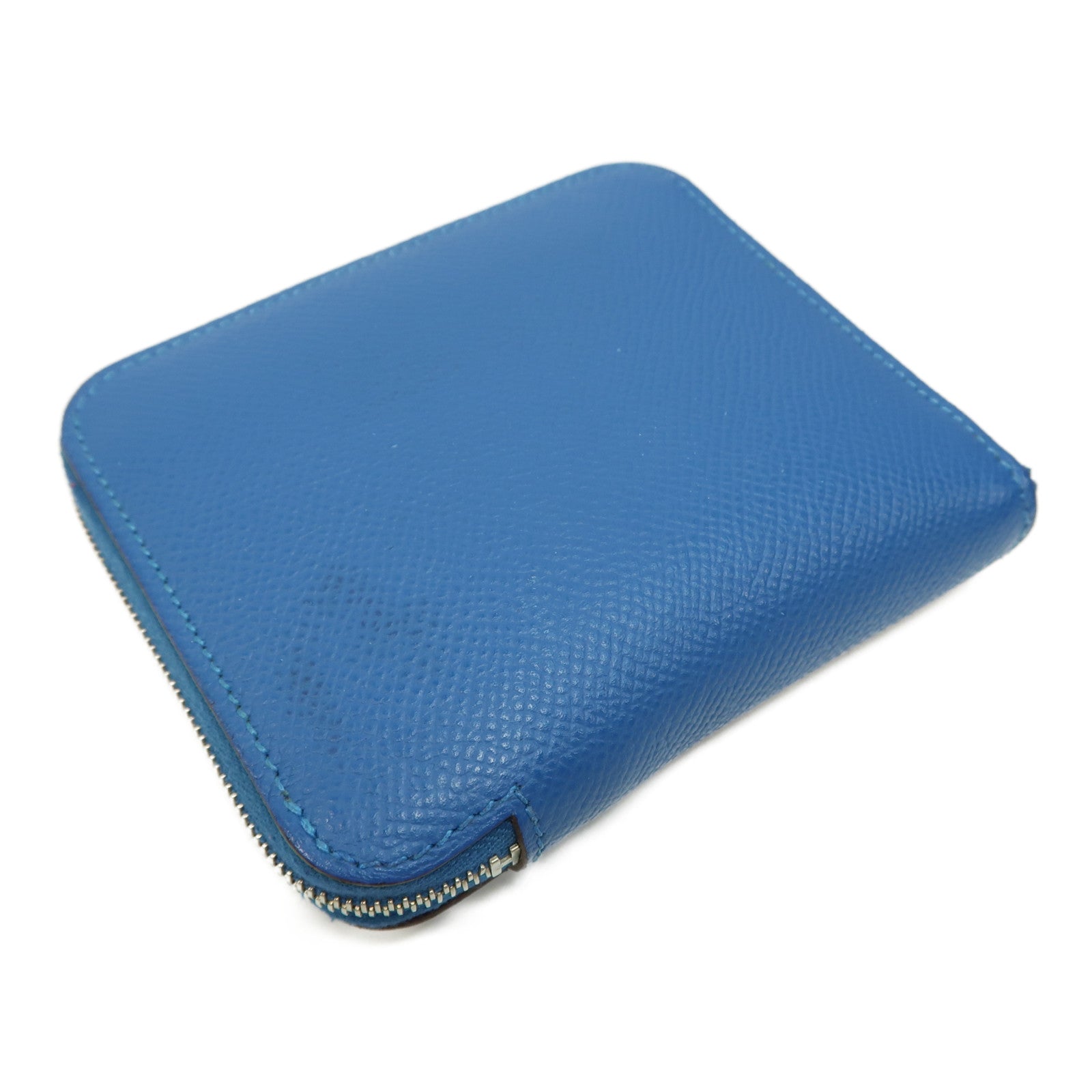 HERMES Epsom皮革Silk'In Compact Wallet銀扣錢包Cobalt/藍色
