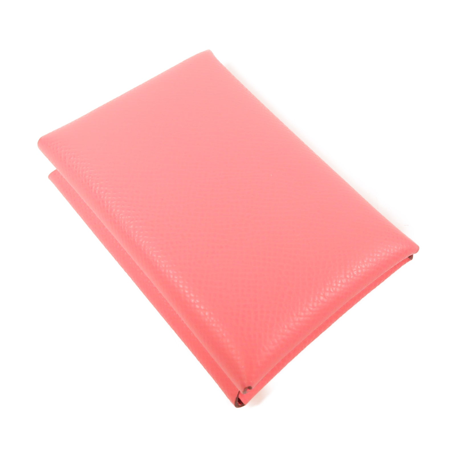 HERMES Epsom皮革Calvi Duo銀扣卡片套Rose Azalee