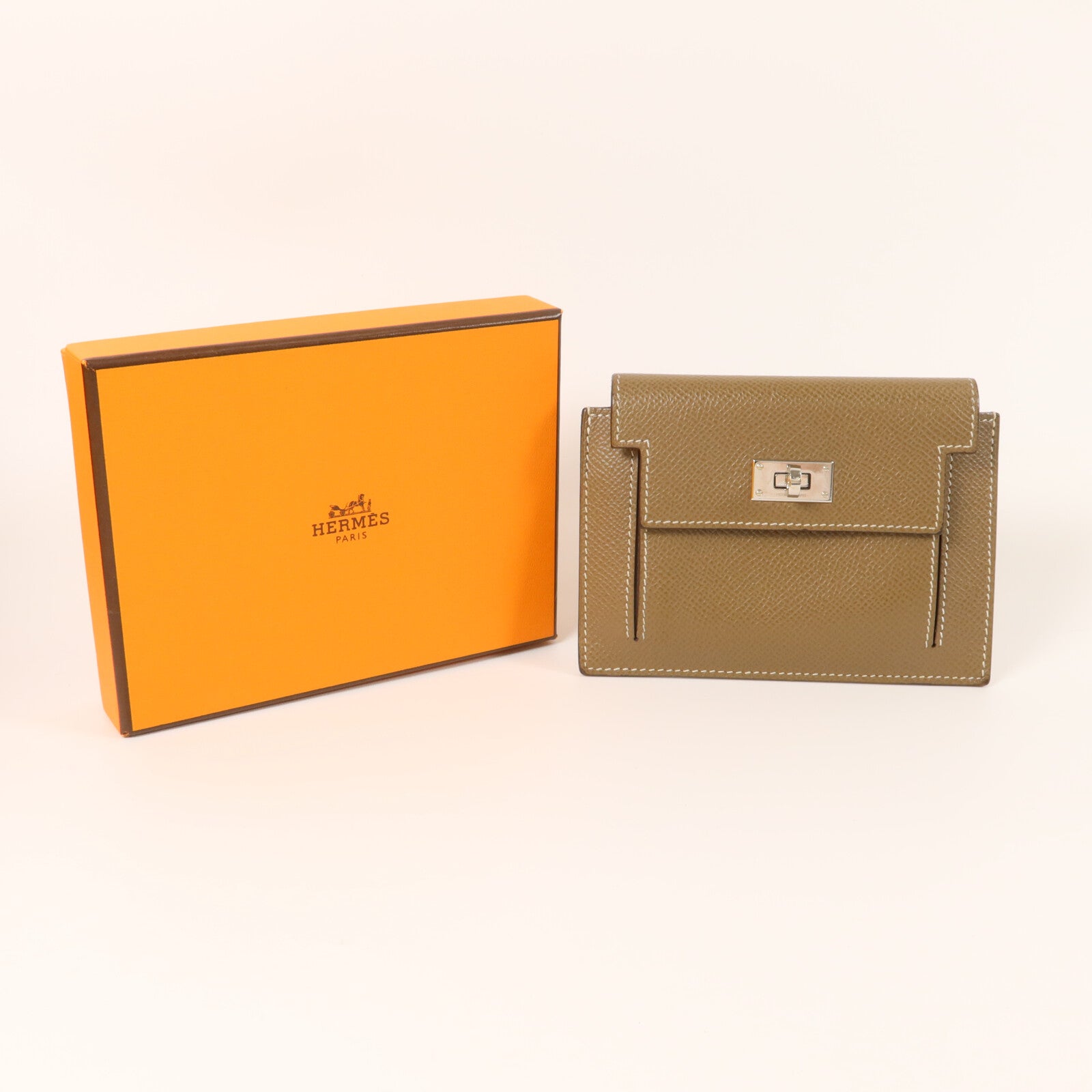 HERMES Epsom皮革Kelly Pocket Compact Wallet錢包Etoupe