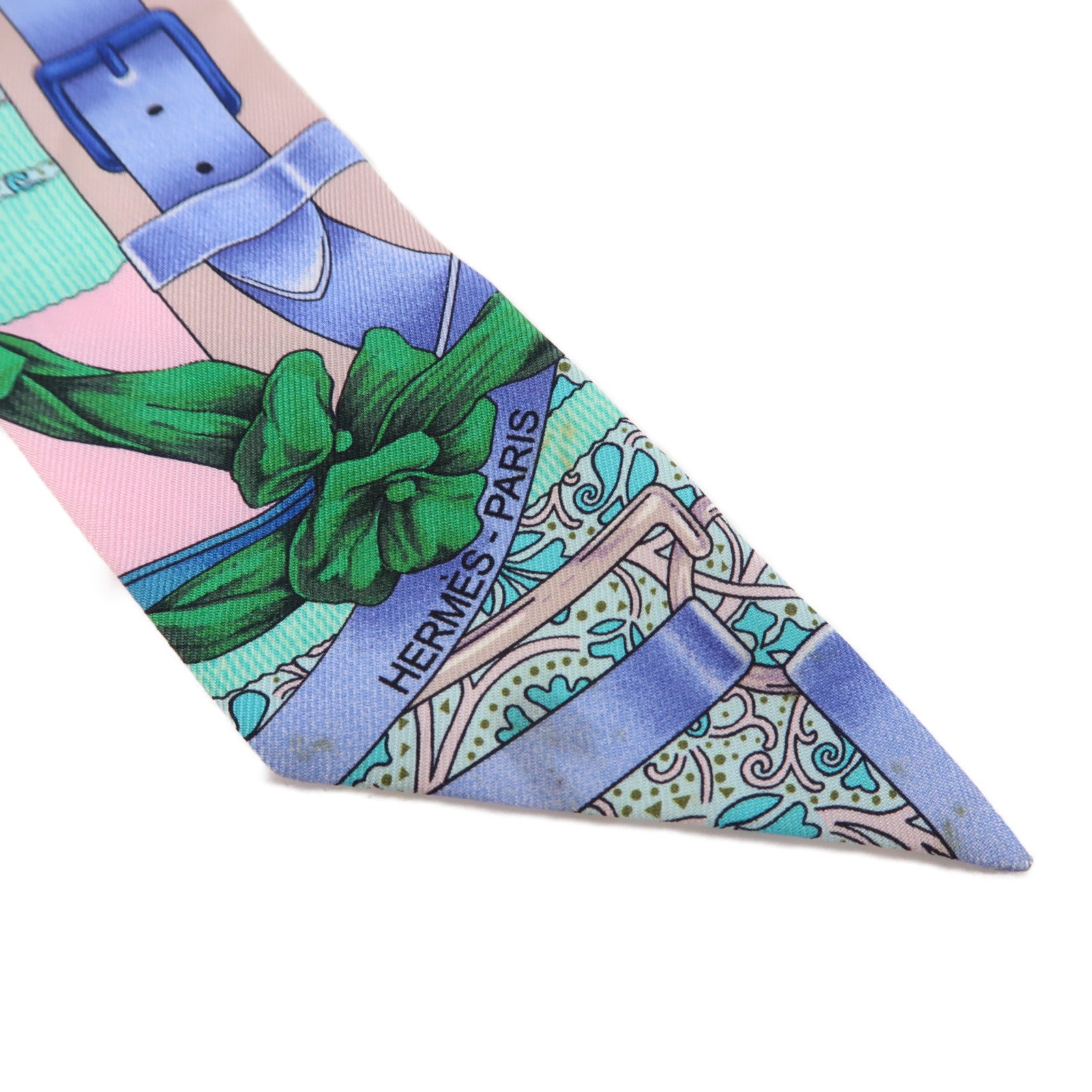 HERMES 【激減優惠】絲質Twilly絲巾藍色/粉紅色