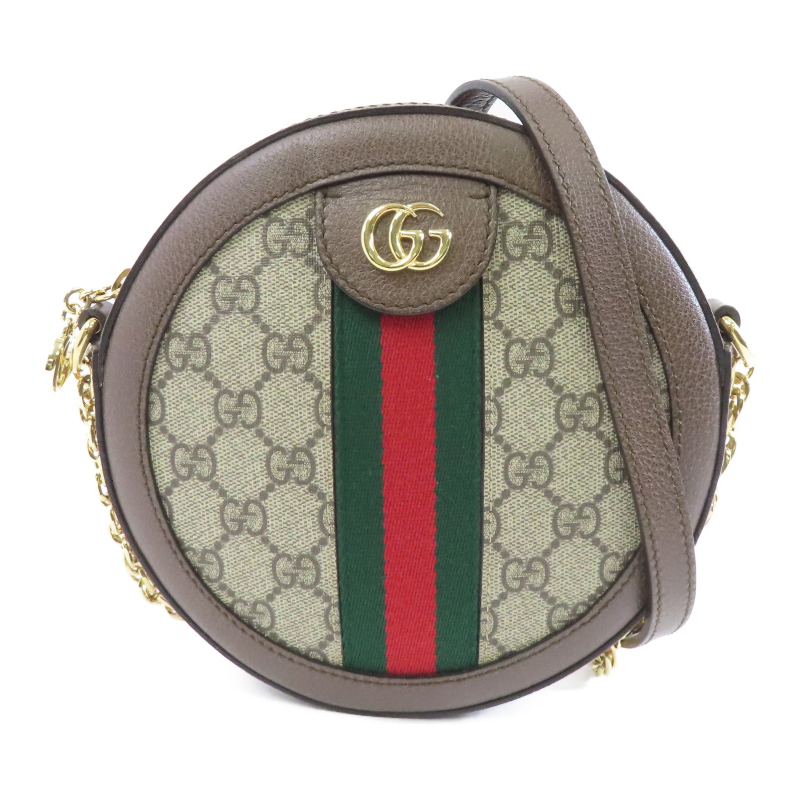 GUCCI 塗層帆布Ophidia GG金扣鏈帶肩背袋啡色