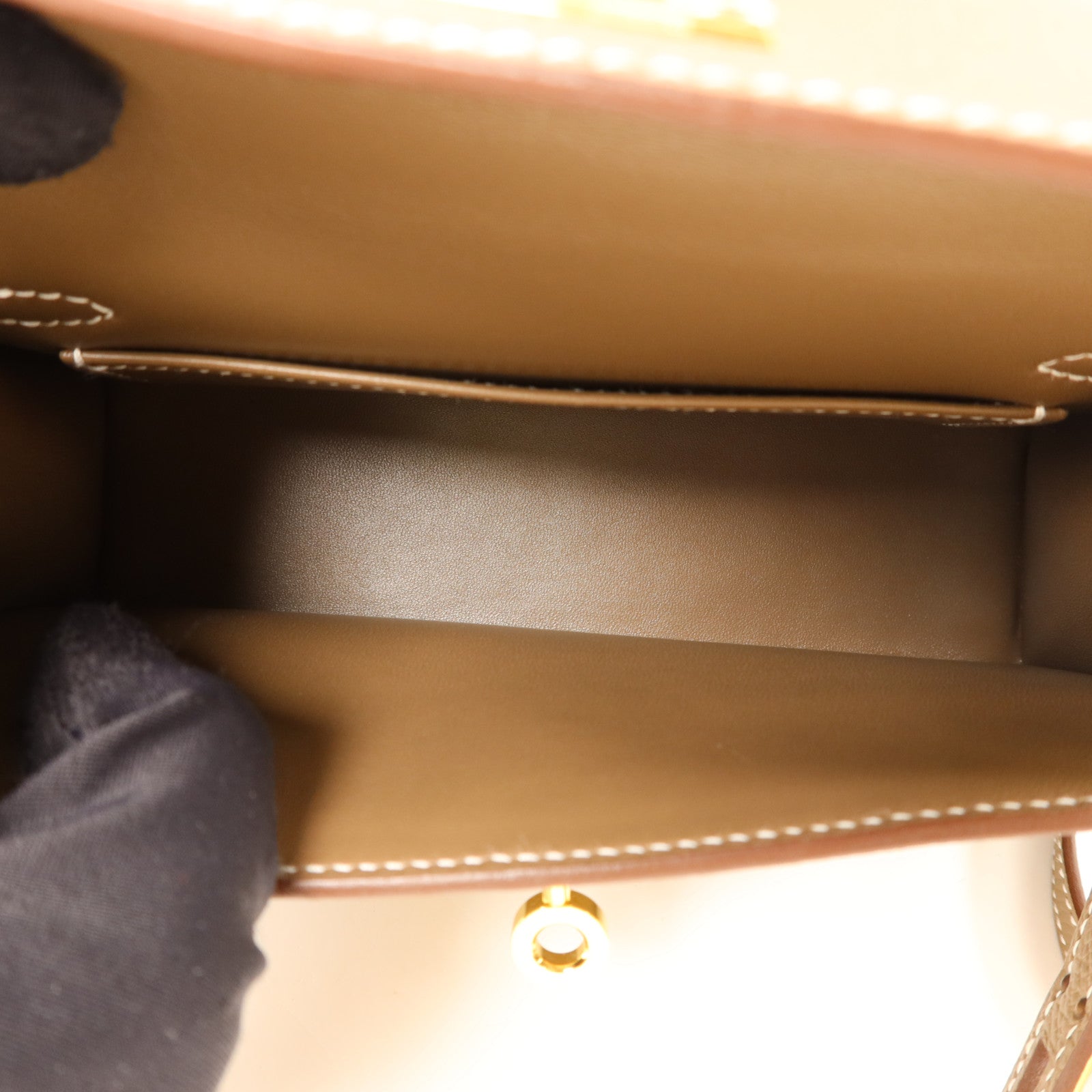 HERMES Epsom皮革Mini Kelly II金扣手挽肩背兩用袋Etoupe