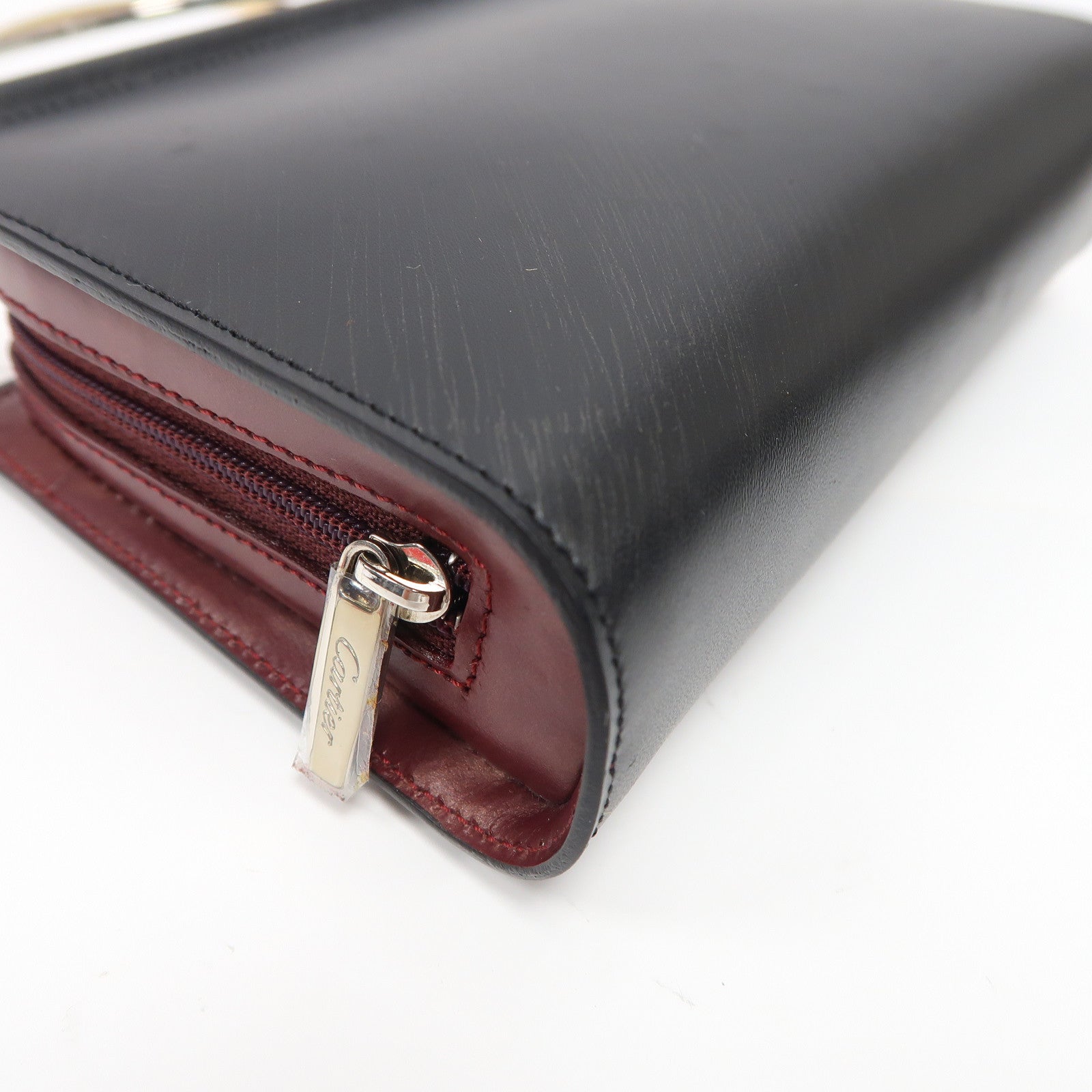 CARTIER 皮革Hand Bag金扣手挽袋黑色