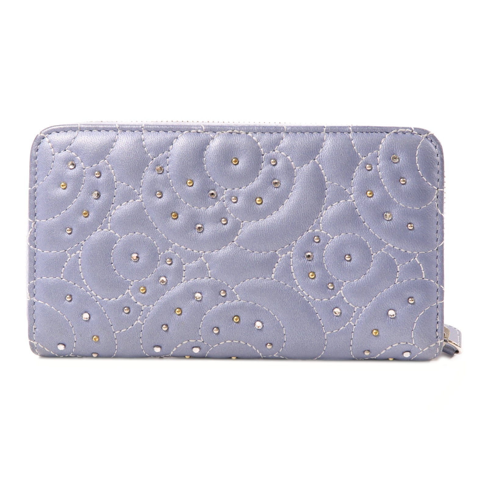 CHANEL 羊皮皮革Zipper Wallet銀扣錢包淺藍色