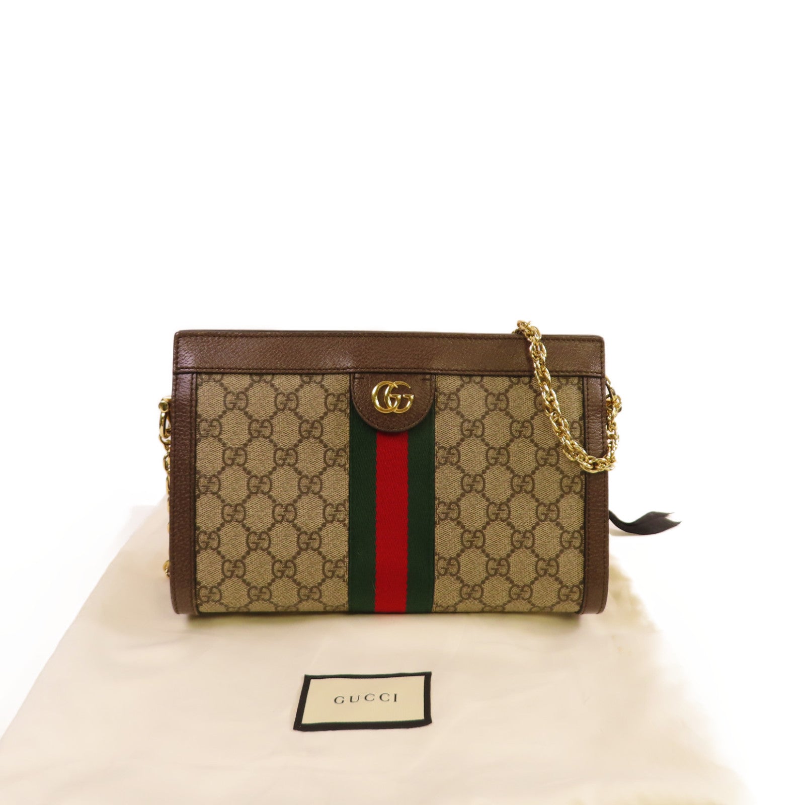 GUCCI 塗層帆布Ophidia GG Small Shoulder Bag金扣鏈帶肩背袋啡色
