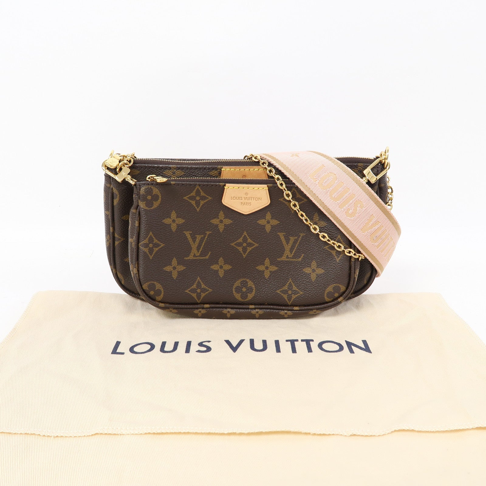 LOUIS VUITTON Monogram Multi Pochette Accessoires金扣肩背袋啡色