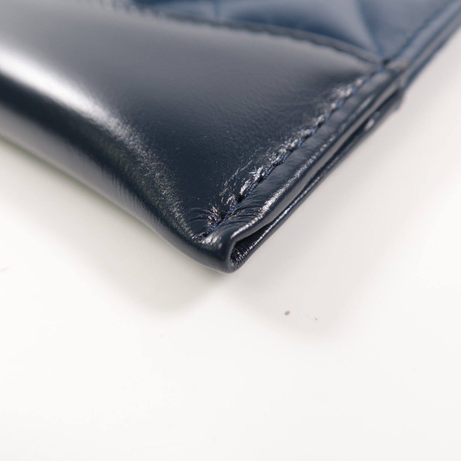 CHANEL 菱格牛皮皮革Pouch Wallet金扣長錢包黑色/藍色