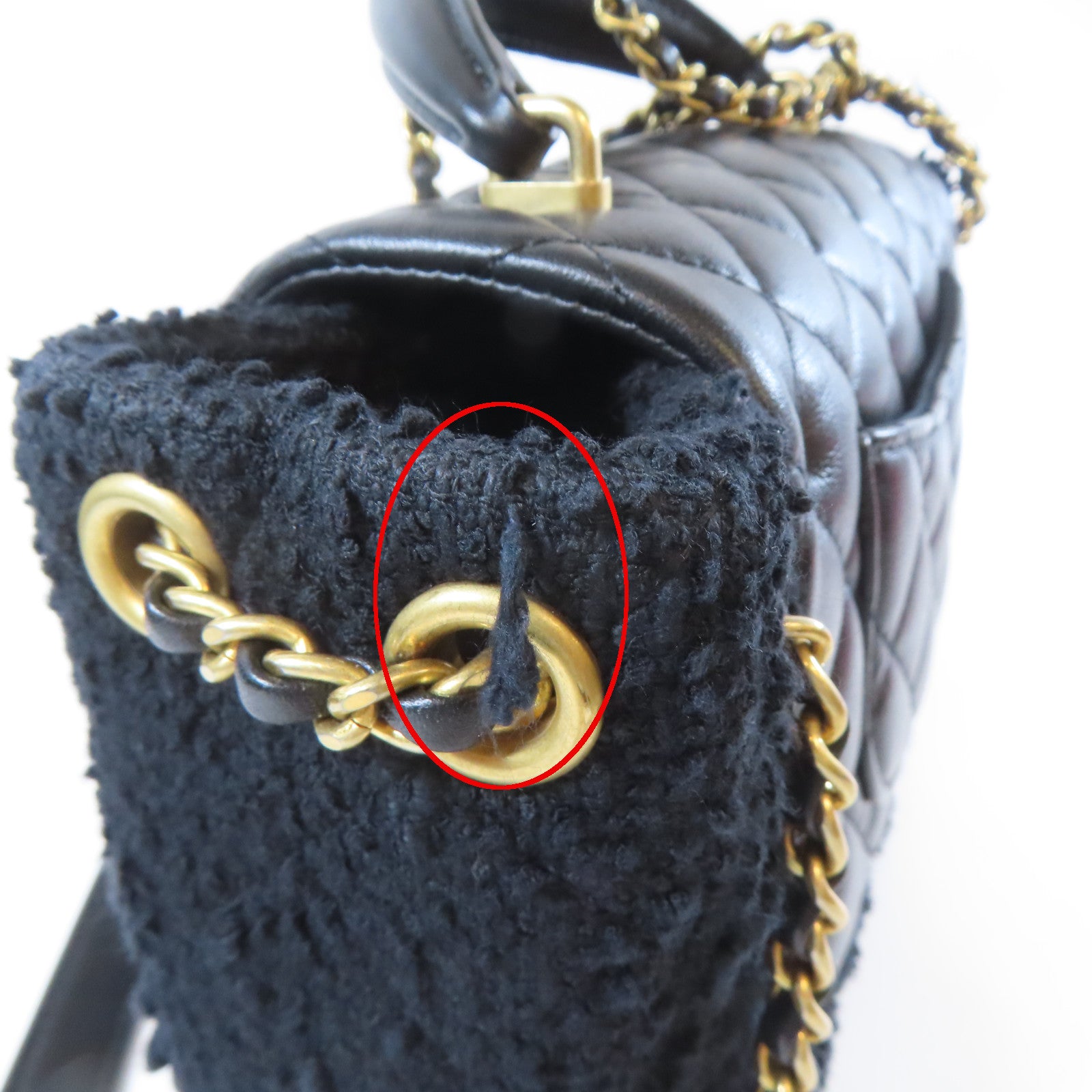 CHANEL 【激減優惠】斜紋軟呢/菱格牛皮皮革Chain Shoulder金扣手挽肩背兩用袋黑色