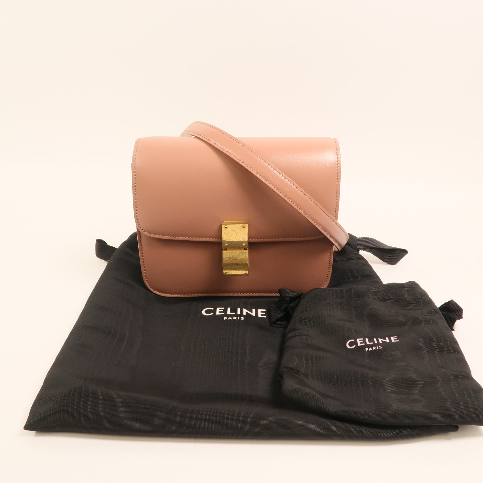 CELINE 牛皮皮革Mini Classic Box金扣肩背袋