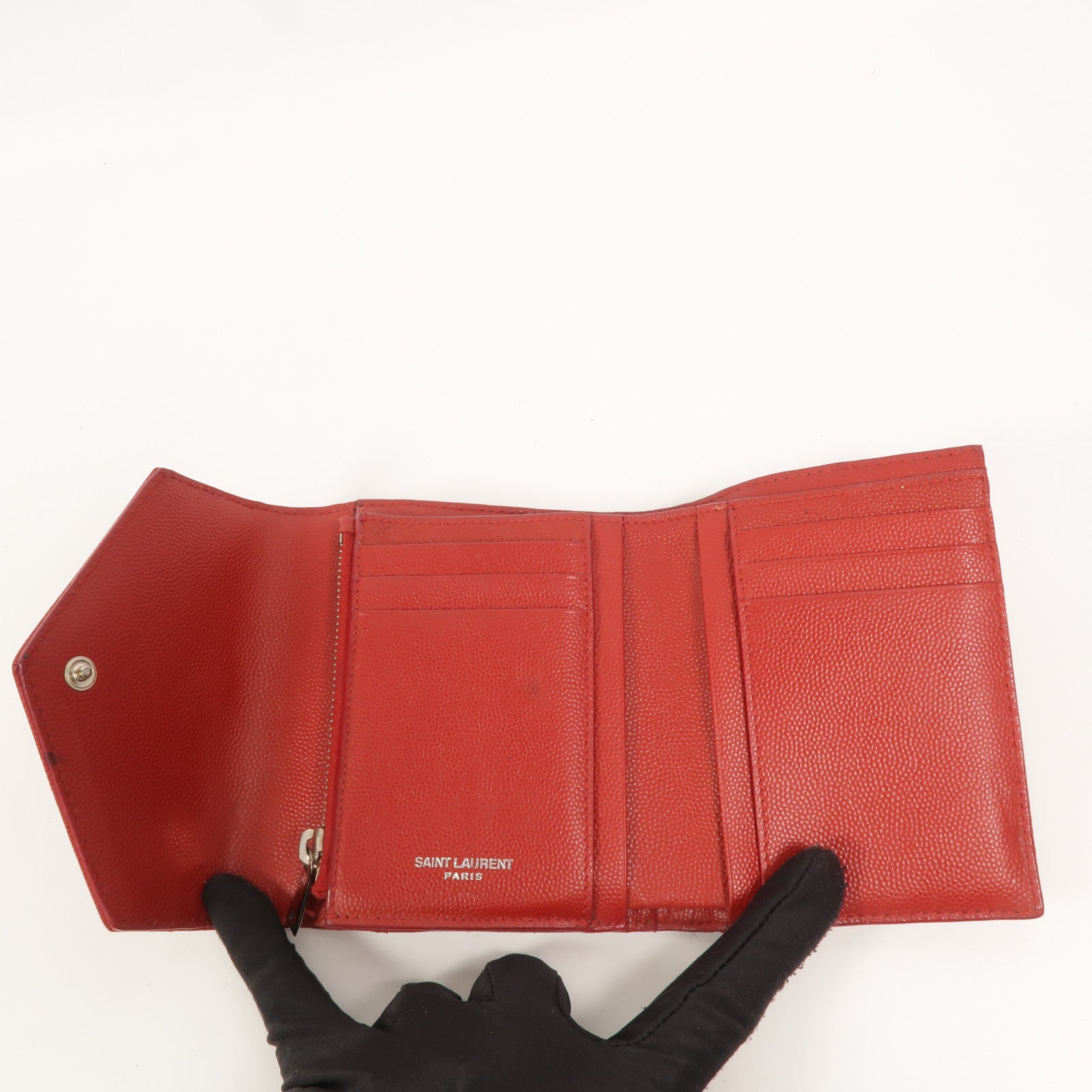 SAINT LAURENT 羊皮皮革Cassandre Compact Tri Fold錢包