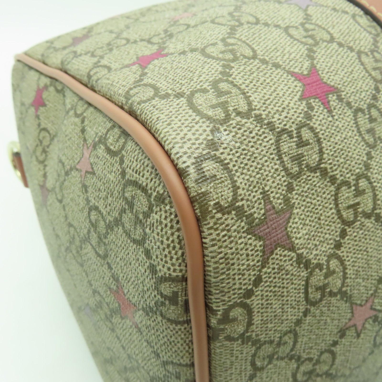 GUCCI 【清倉大減價】塗層帆布Handbag金扣手挽袋棕色/粉紅色