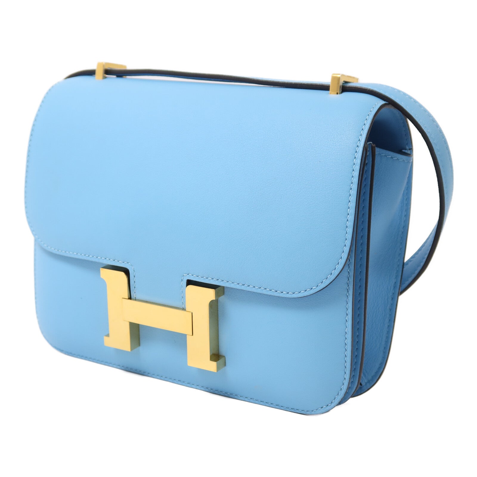 HERMES Swift皮革Constance Mini肩背袋Celeste
