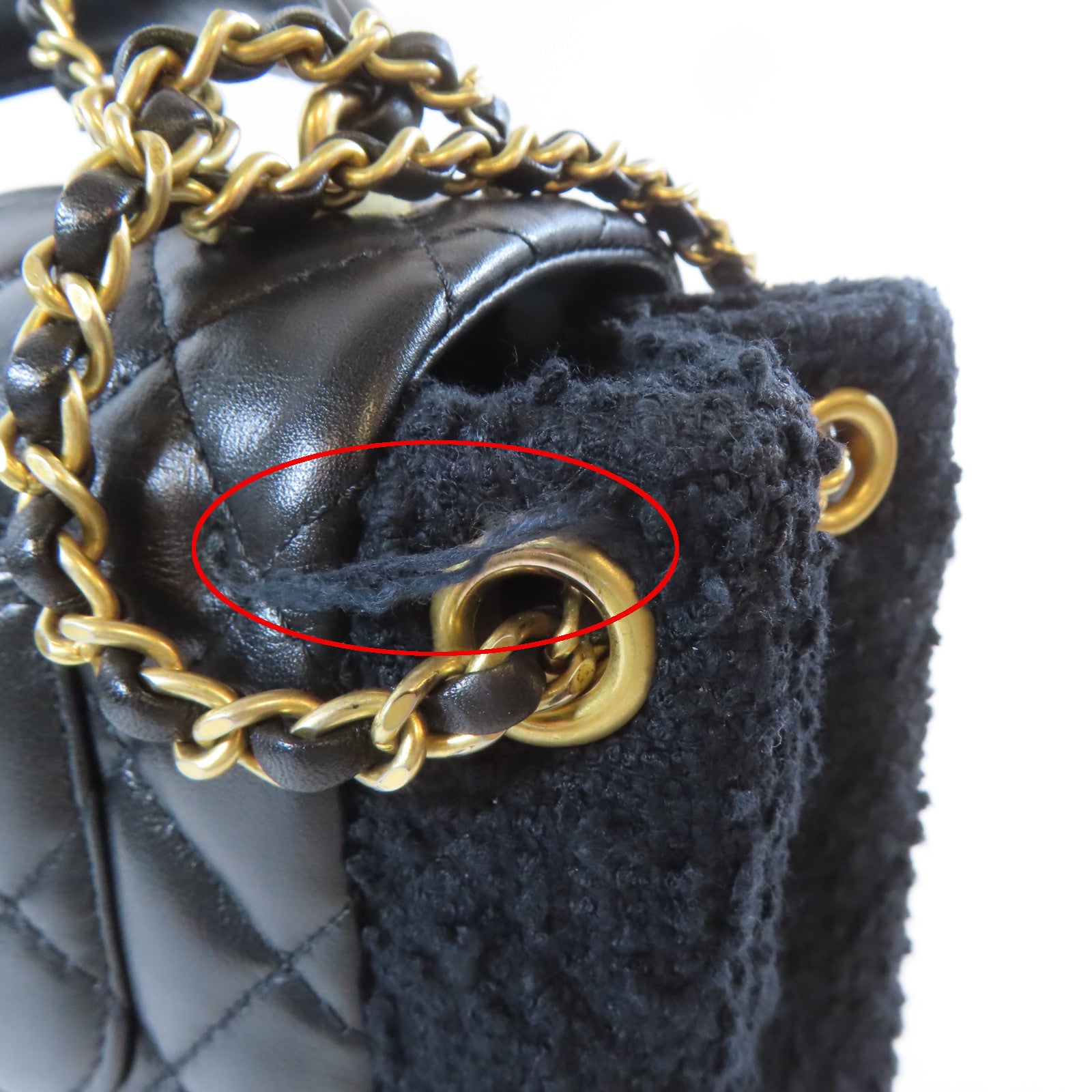 CHANEL 【激減優惠】斜紋軟呢/菱格牛皮皮革Chain Shoulder金扣手挽肩背兩用袋黑色