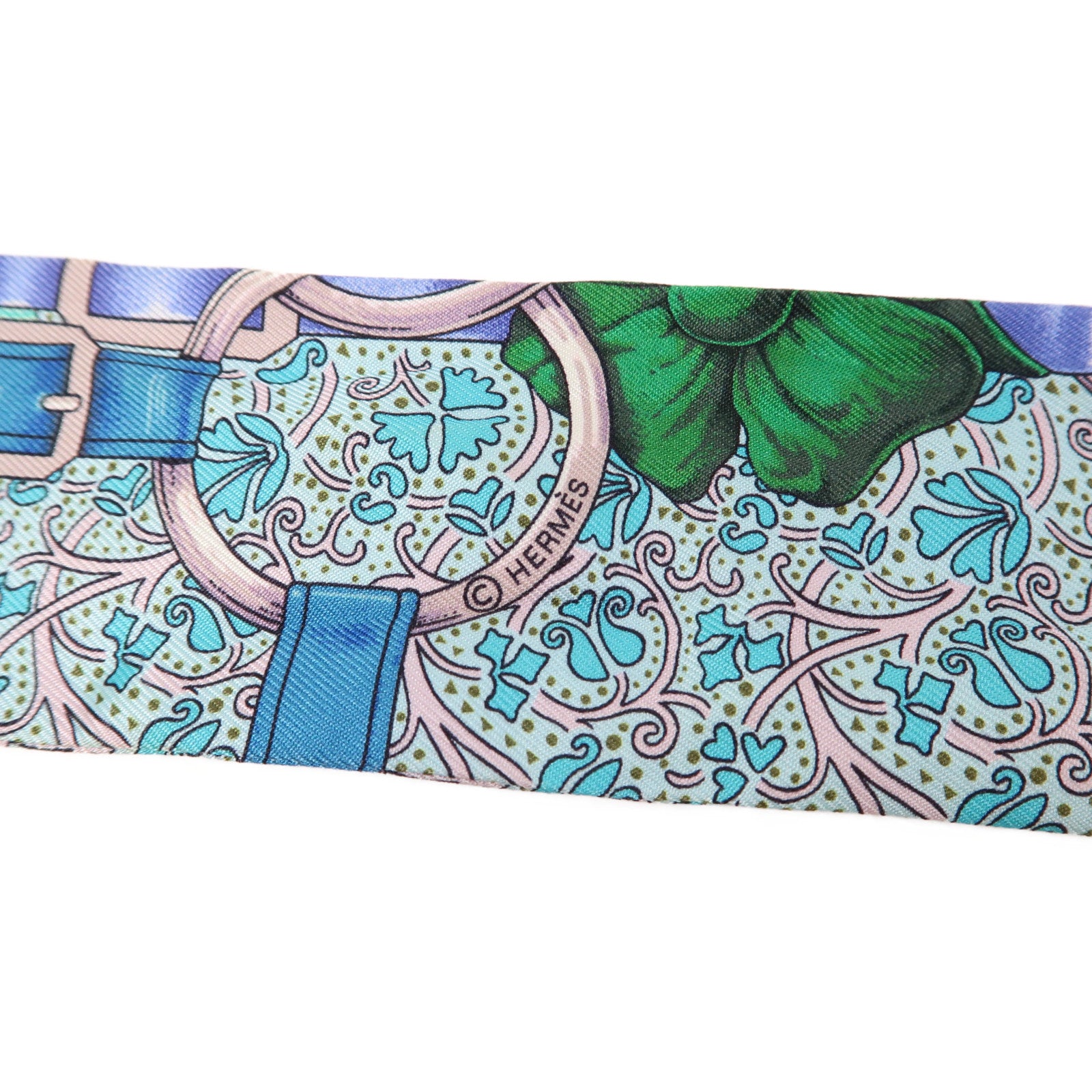 HERMES 【激減優惠】絲質Twilly絲巾藍色/粉紅色