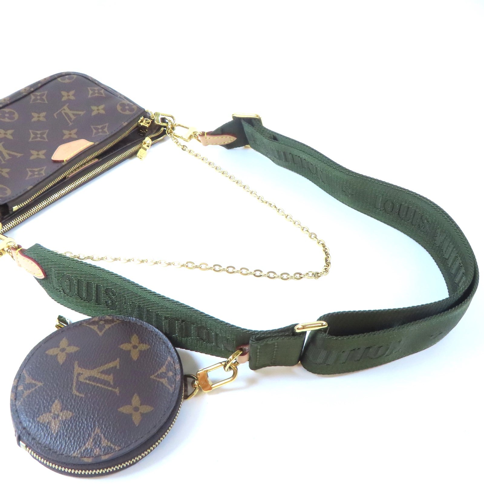 LOUIS VUITTON Monogram Multi Pochette Accessoires金扣手挽肩背兩用袋啡色