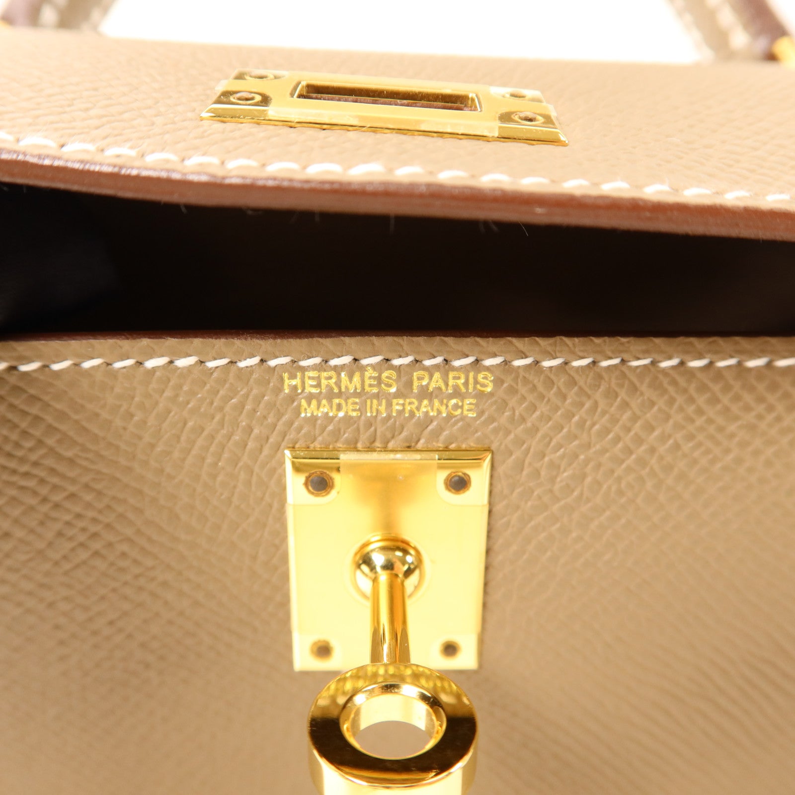 HERMES Epsom皮革Mini Kelly II金扣手挽肩背兩用袋Etoupe