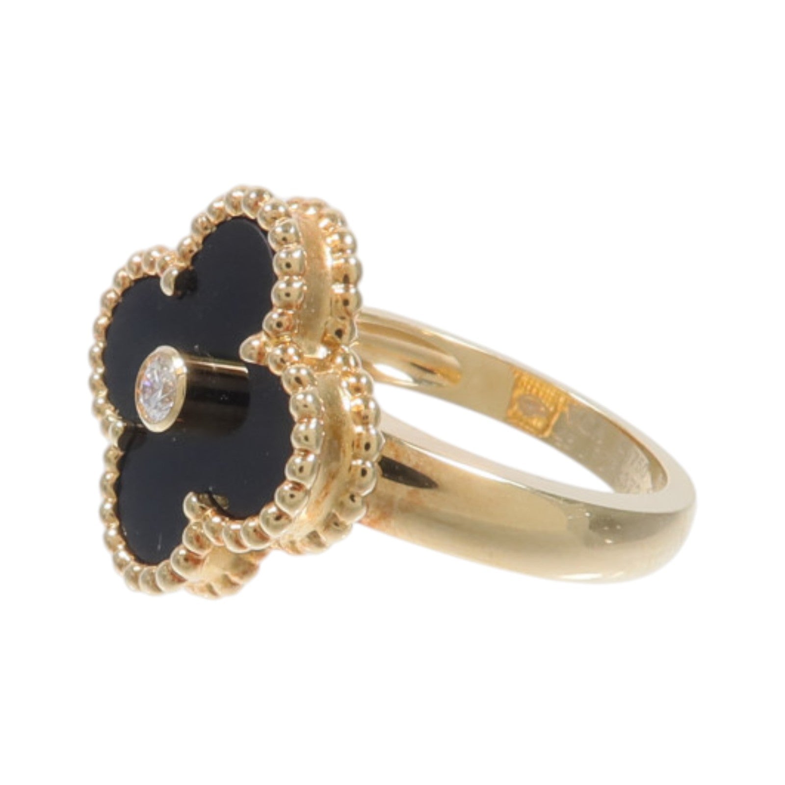 Van Cleef & Arpels 18K黃金Vintage Alhambra Ring縞瑪瑙/鑽石戒指