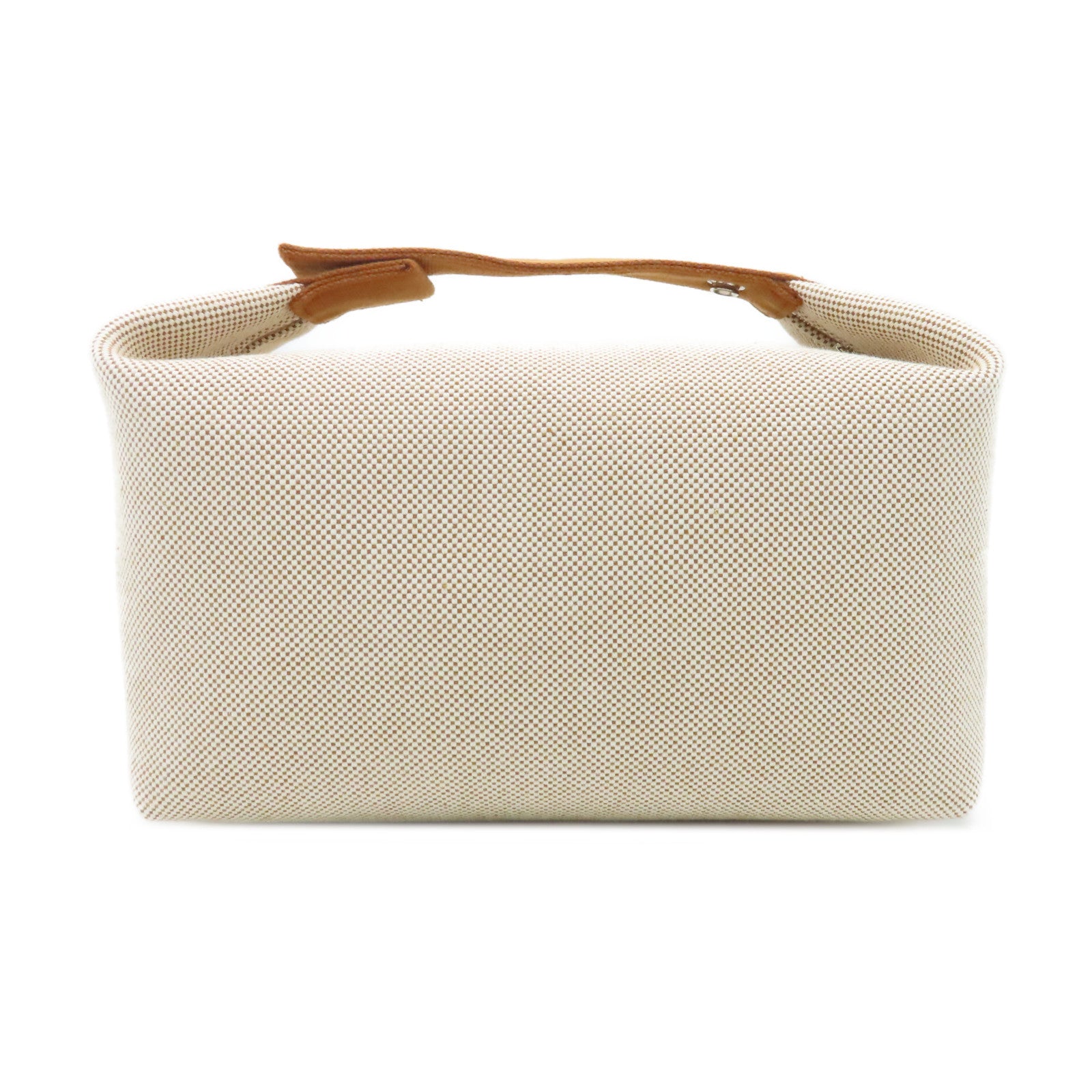 HERMES 【激減優惠】帆布Bride a Brac Cabriole Case銀扣手挽袋米色/橙色