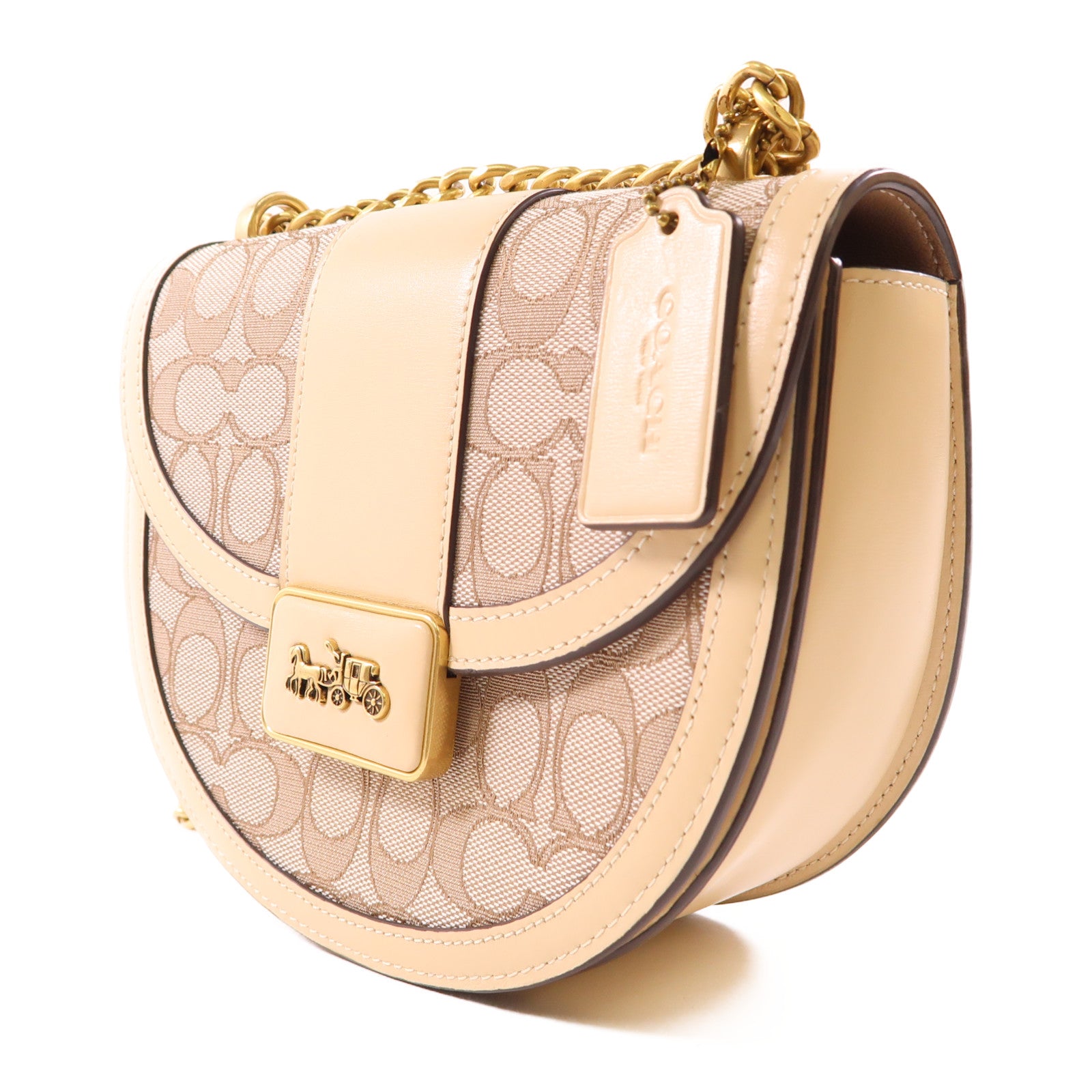 COACH 塗層帆布/皮革Chain Shoulder Bag金扣鏈帶肩背袋