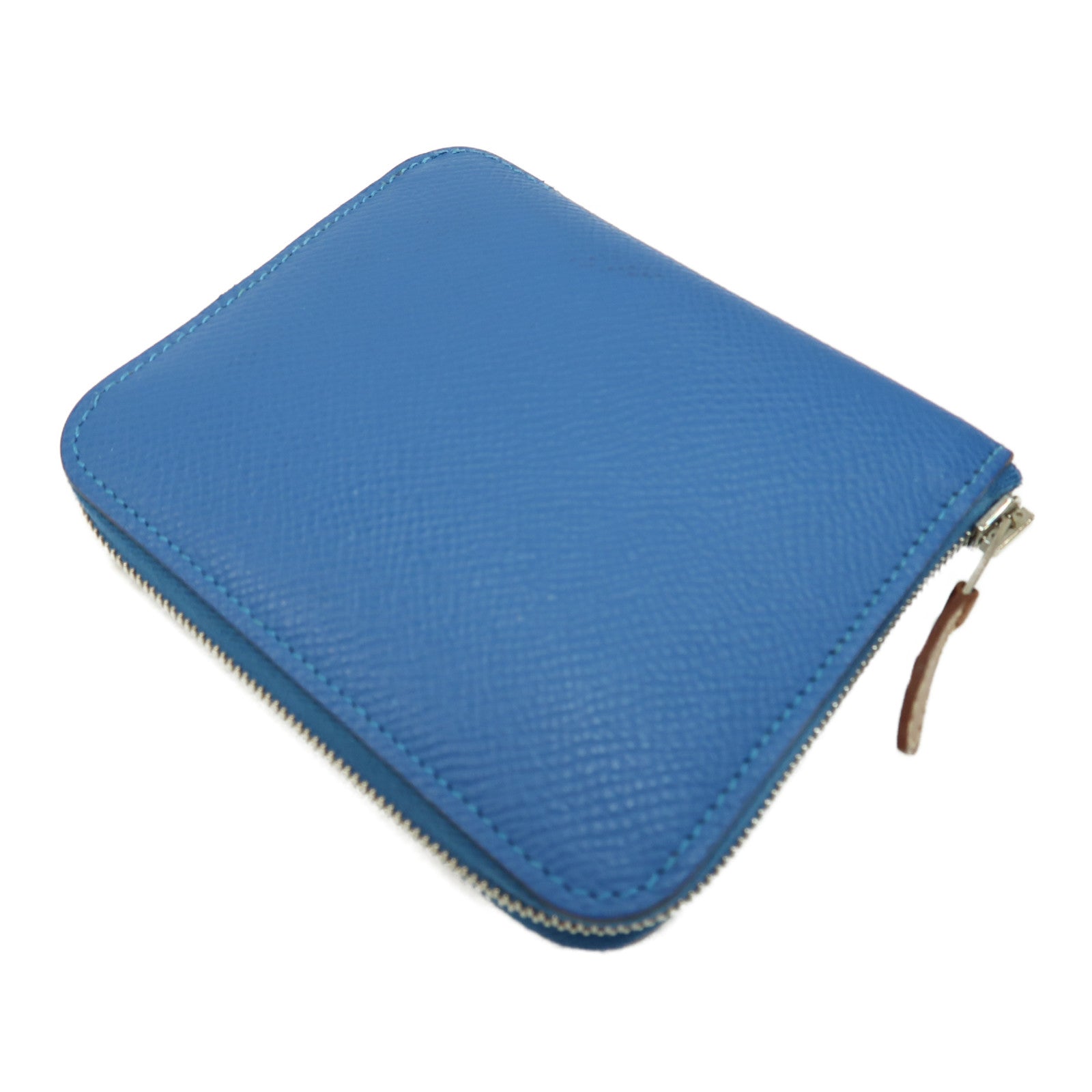 HERMES Epsom皮革Silk'In Compact Wallet銀扣錢包Cobalt/藍色