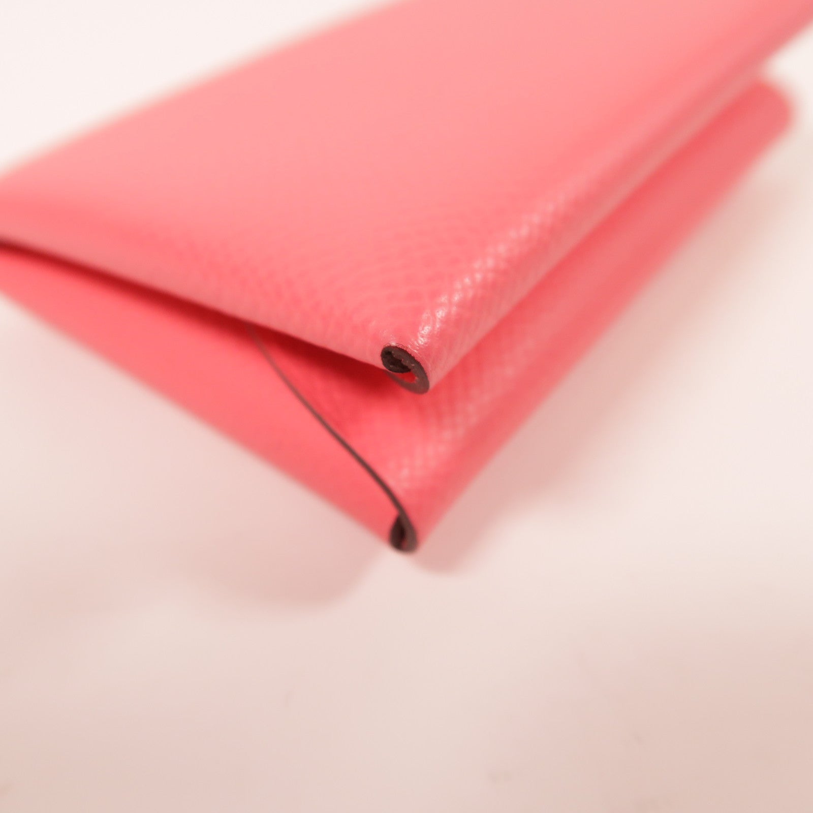 HERMES Epsom皮革Calvi Duo銀扣卡片套Rose Azalee