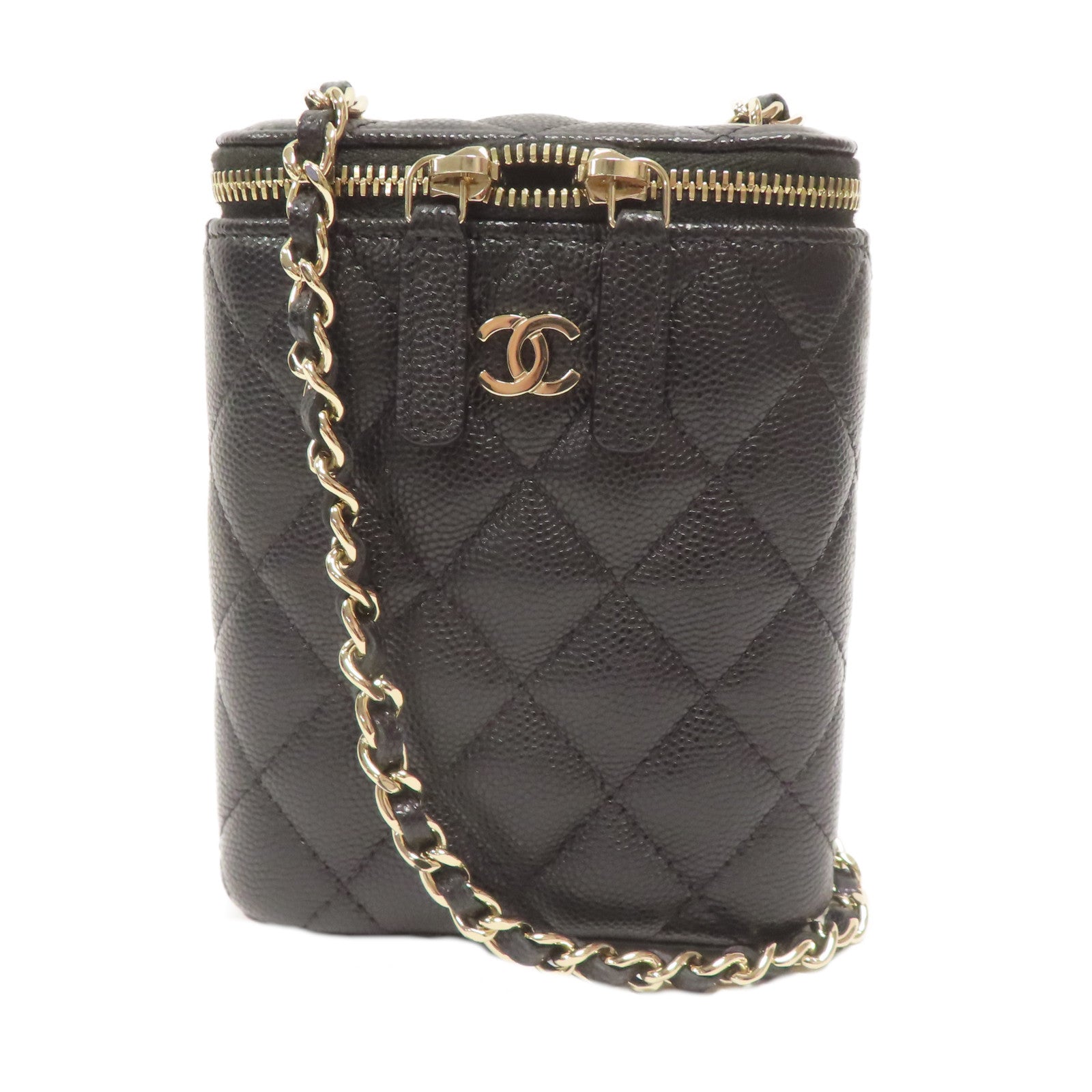 CHANEL **【激減優惠】菱格Caviar皮革Mini Vanity Bag金扣鏈帶肩背袋黑色