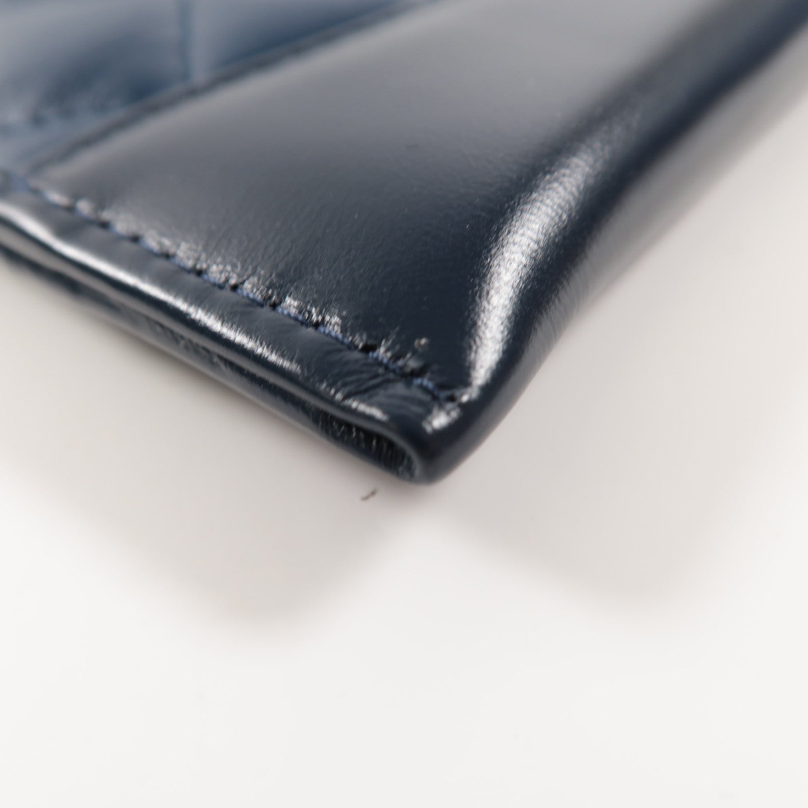 CHANEL 菱格牛皮皮革Pouch Wallet金扣長錢包黑色/藍色