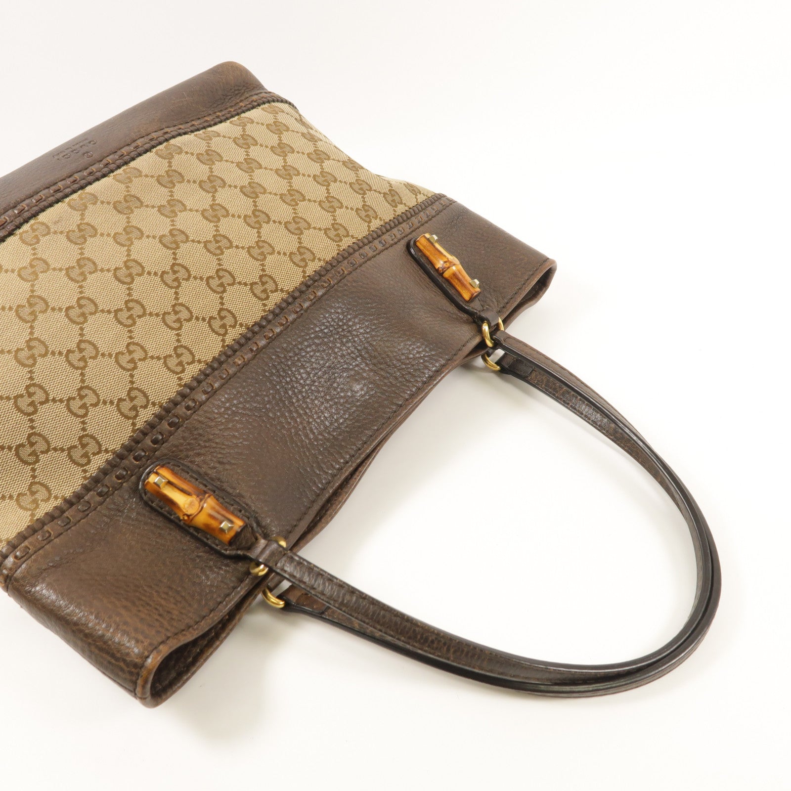 GUCCI GG GHW Banboo Tote Bag Canvas Leather 353125 Brown