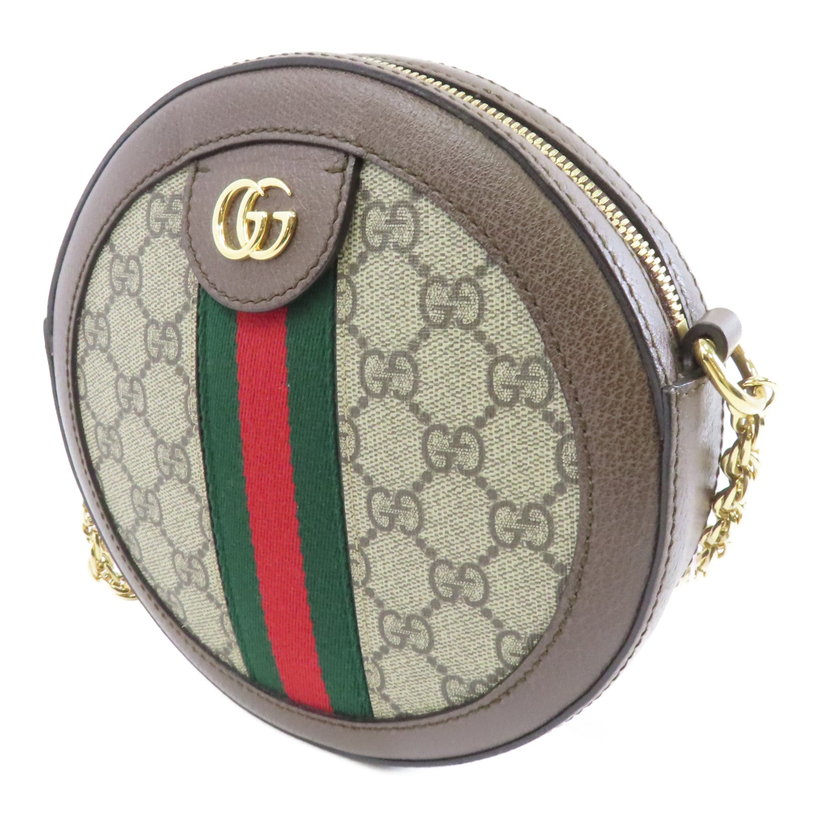GUCCI 塗層帆布Ophidia GG金扣鏈帶肩背袋啡色
