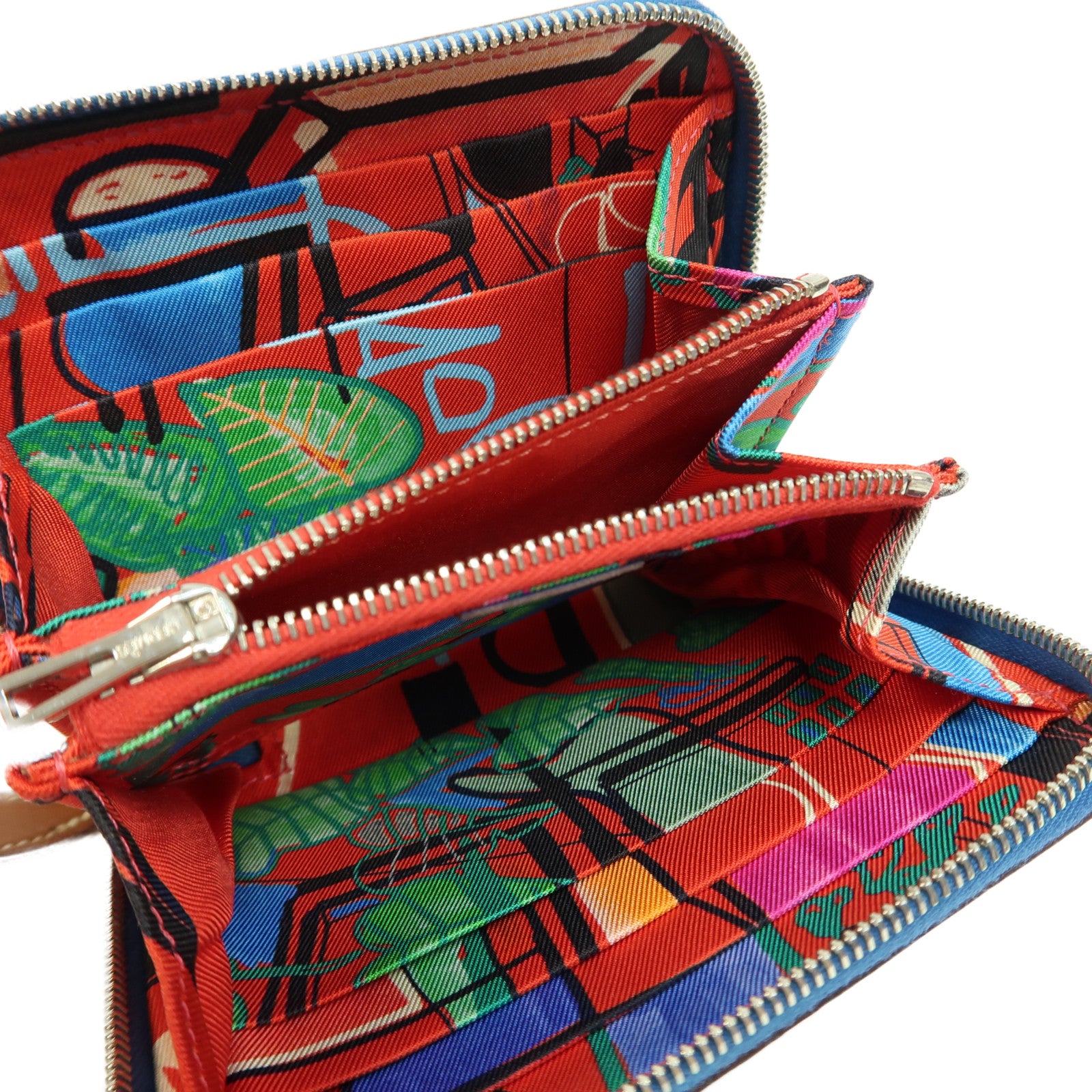 HERMES Epsom皮革Silk'In Compact Wallet銀扣錢包Cobalt/藍色