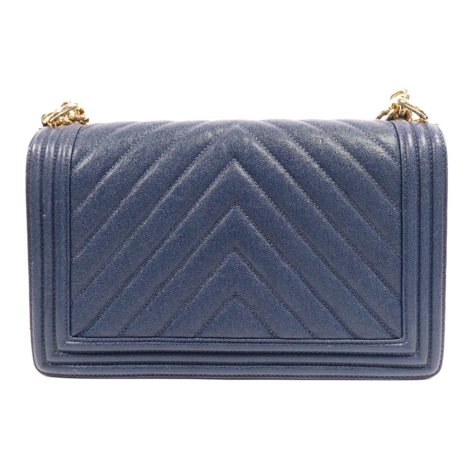 CHANEL Caviar皮革Boy 28金扣鏈帶肩背袋