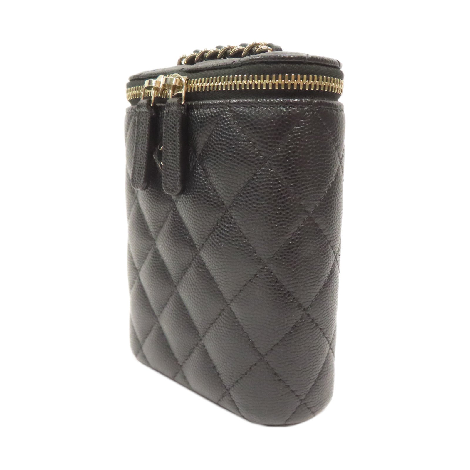 CHANEL **【激減優惠】菱格Caviar皮革Mini Vanity Bag金扣鏈帶肩背袋黑色