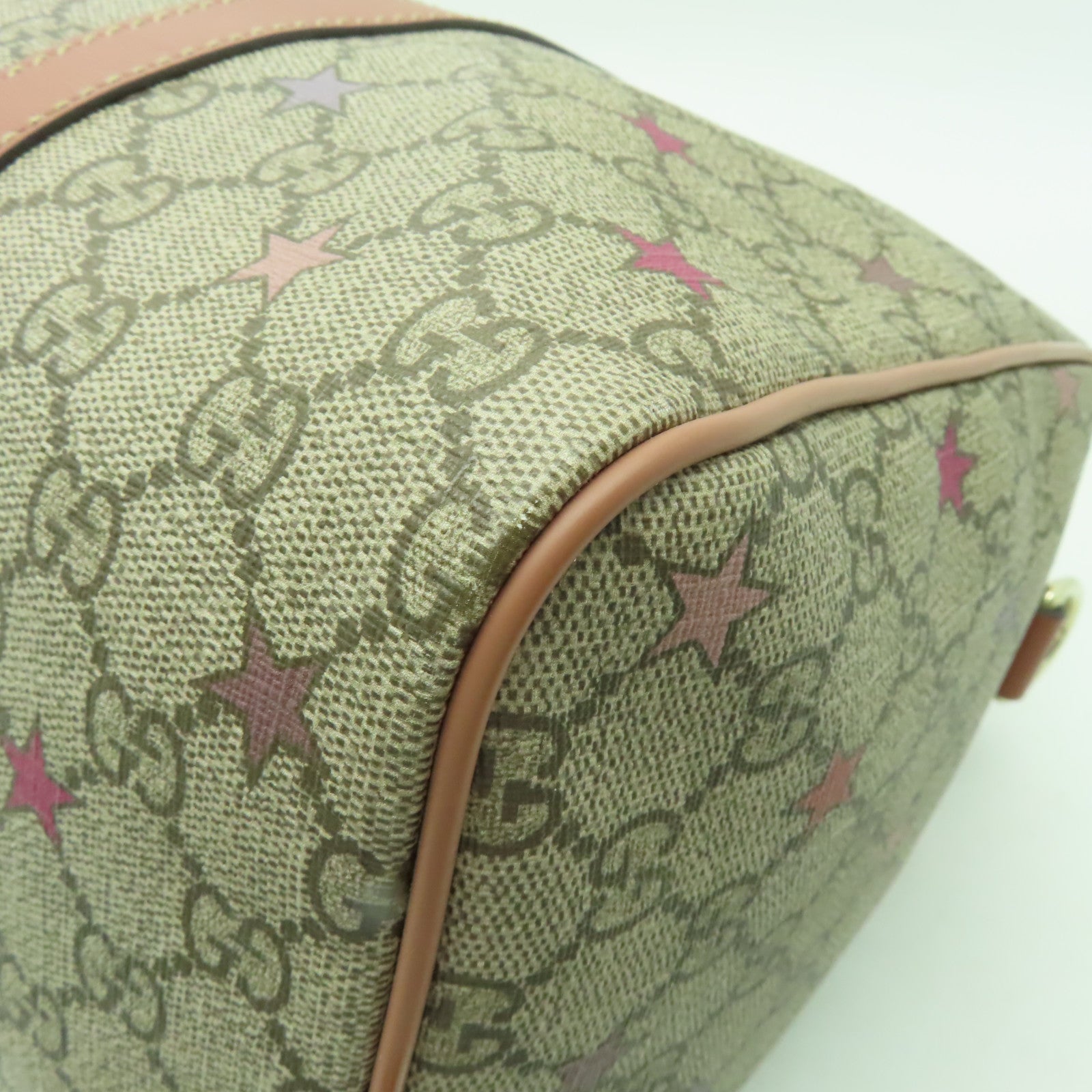 GUCCI 【清倉大減價】塗層帆布Handbag金扣手挽袋棕色/粉紅色