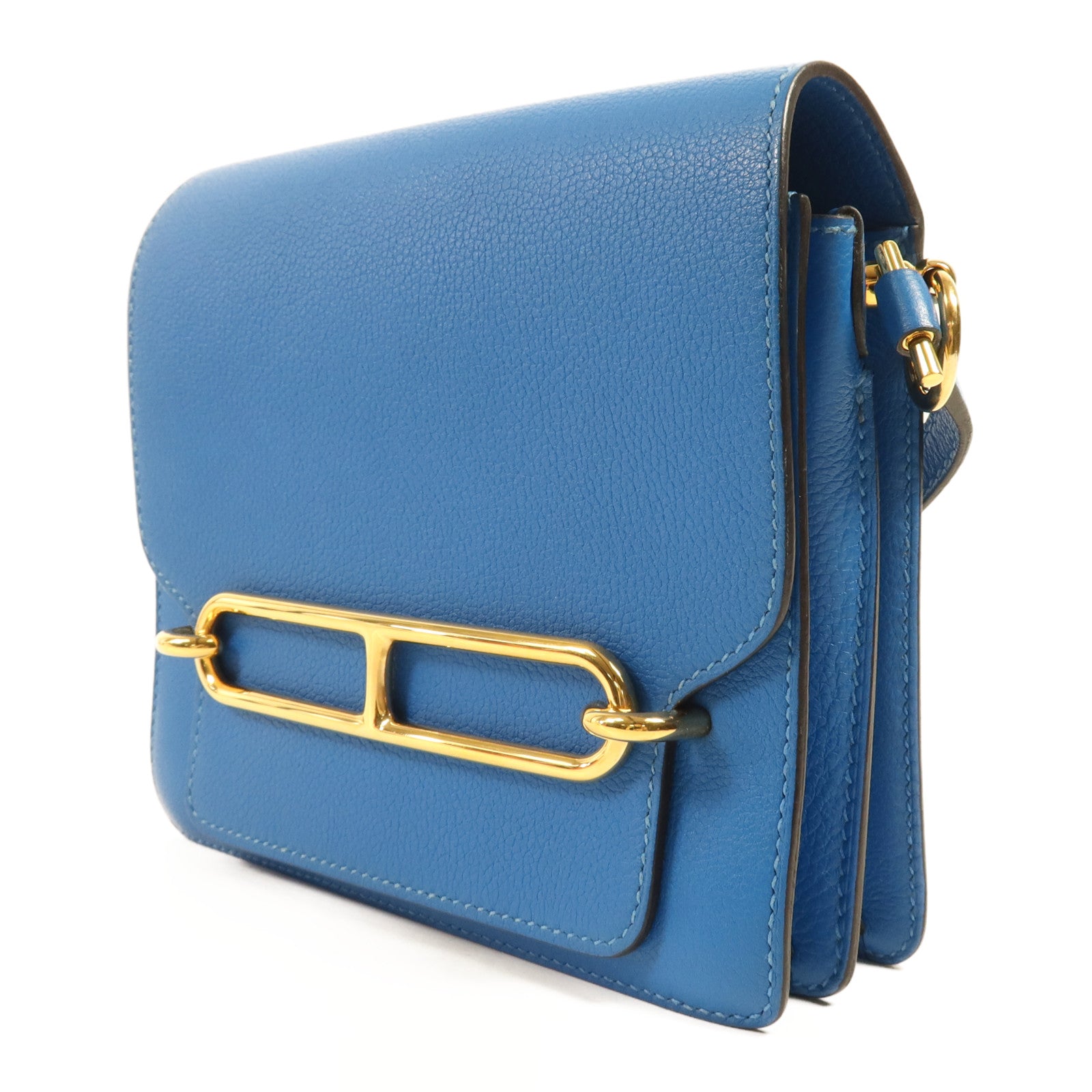 HERMES Evercolor皮革Roulis Mini金扣肩背袋Blue Zanzibar