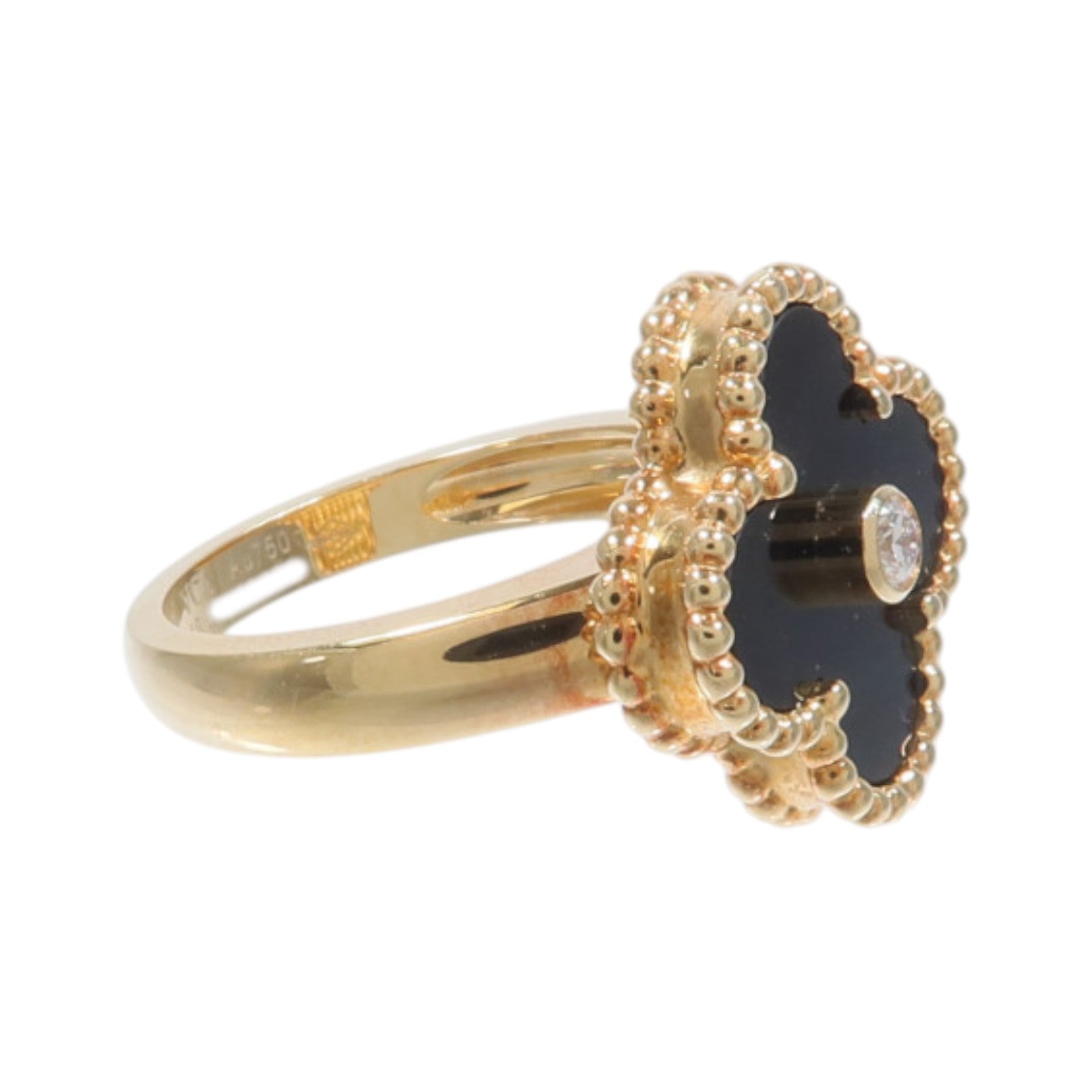 Van Cleef & Arpels 18K黃金Vintage Alhambra Ring縞瑪瑙/鑽石戒指