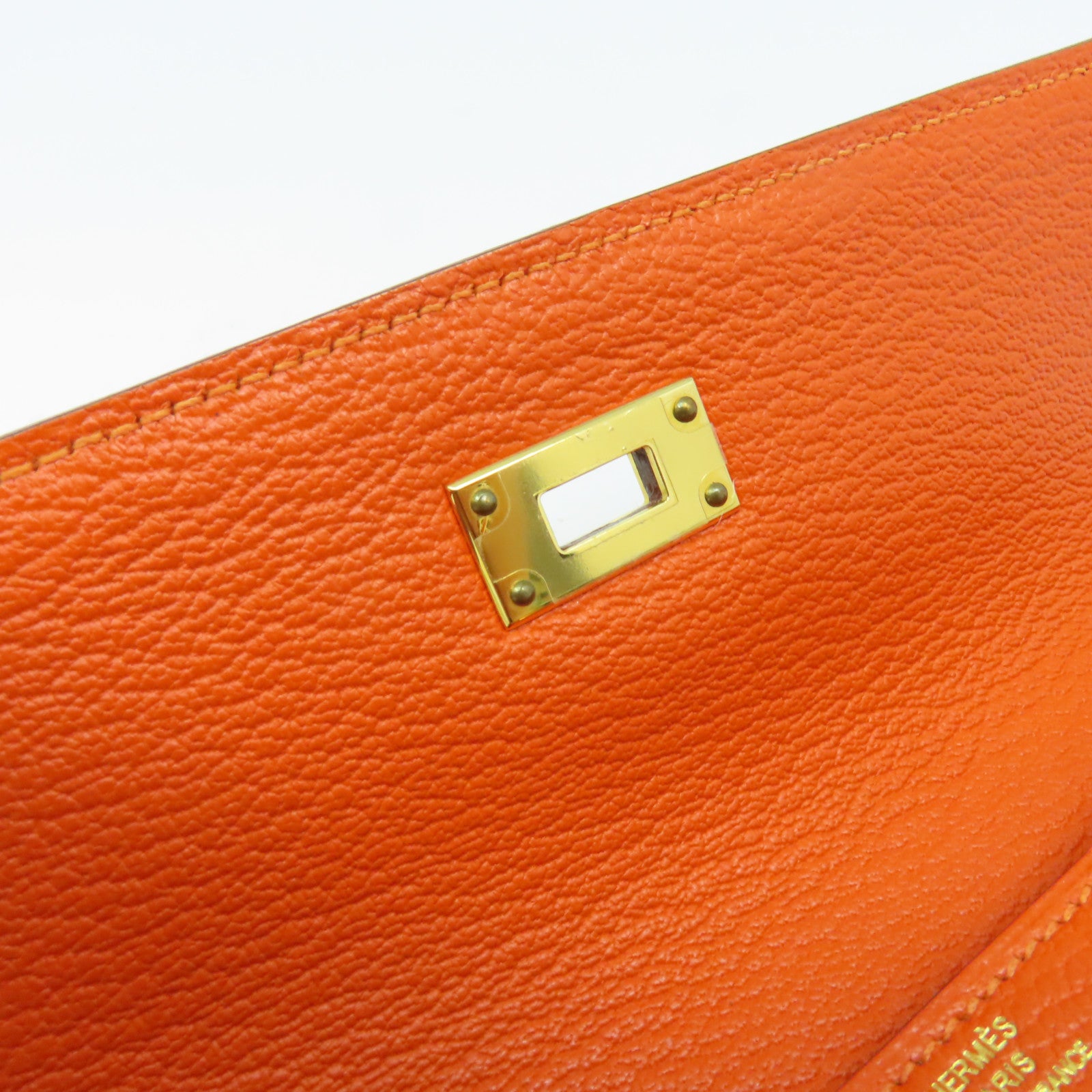HERMES Epsom皮革Kelly Wallet金扣長錢包橘色