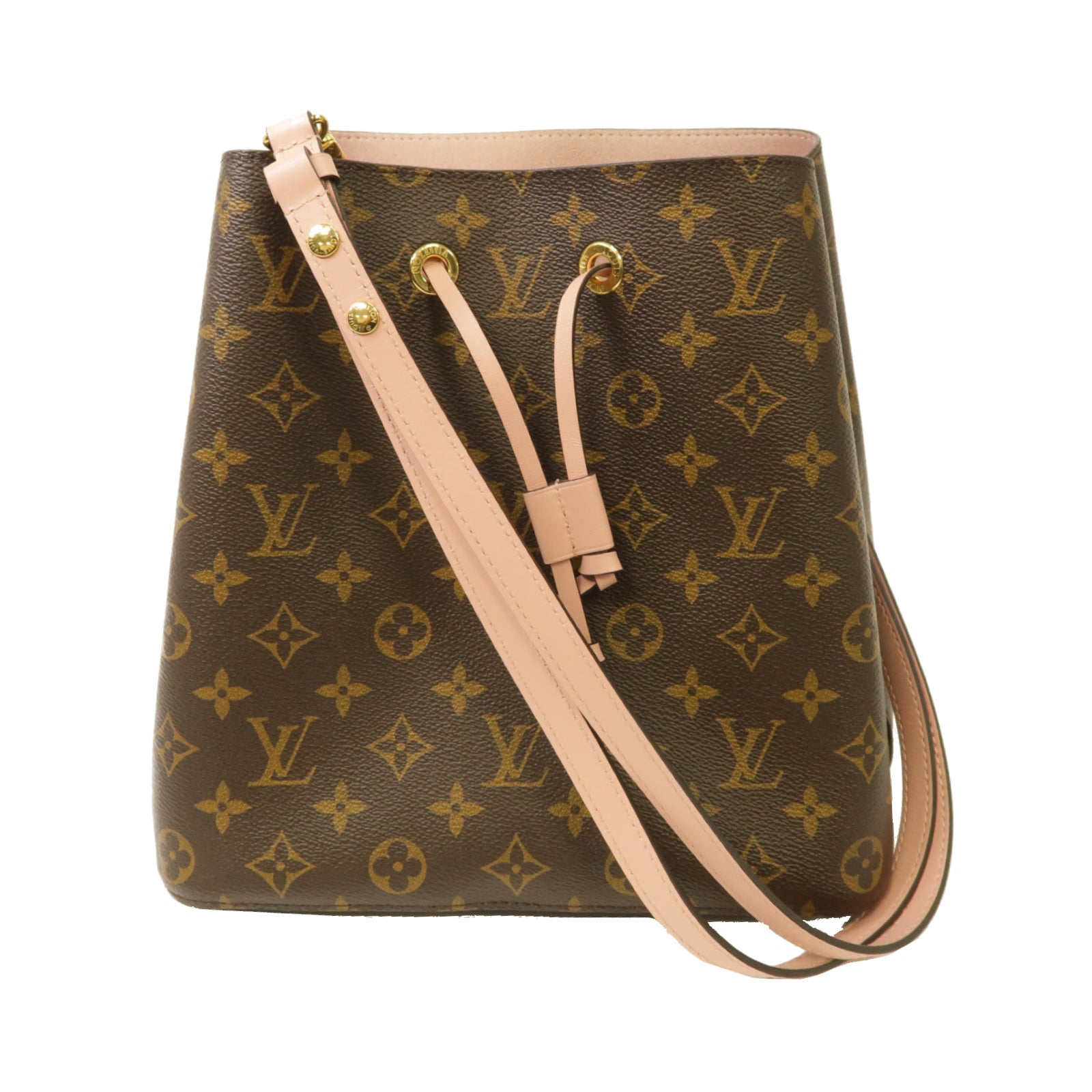 LOUIS VUITTON Monogram Neo Noe MM金扣肩背袋啡色/粉紅色