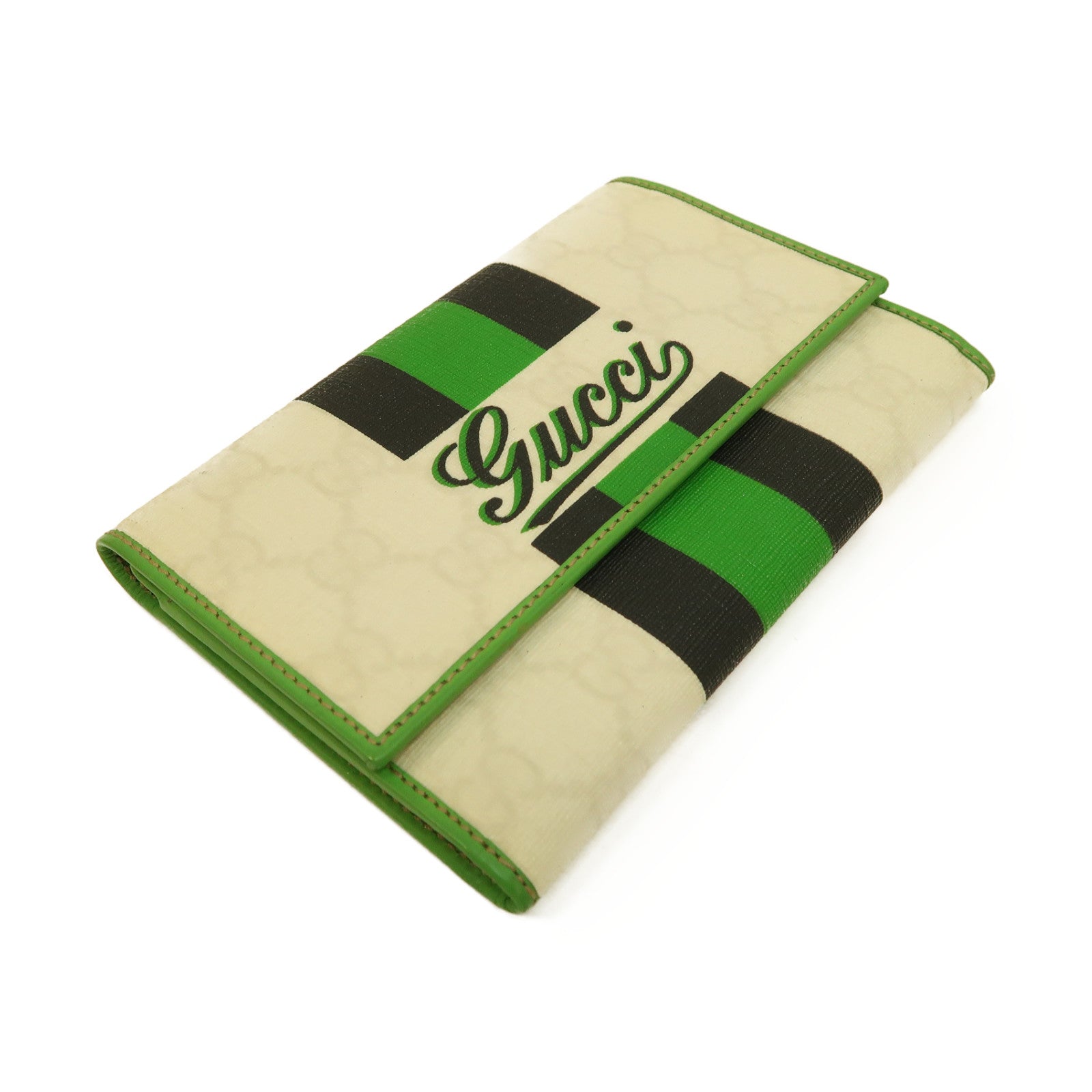 GUCCI 塗層帆布Wallet金扣長錢包白色/綠色
