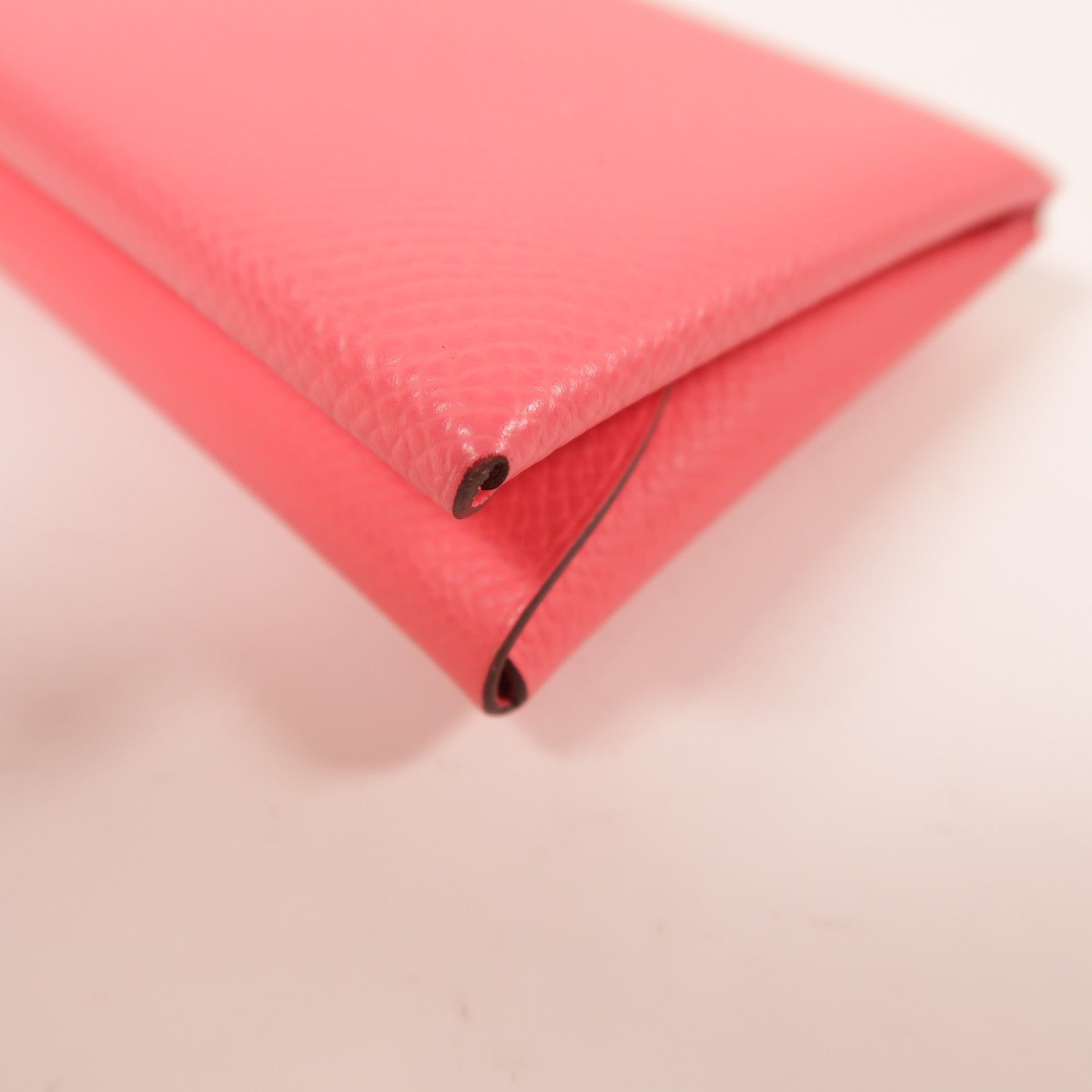 HERMES Epsom皮革Calvi Duo銀扣卡片套Rose Azalee