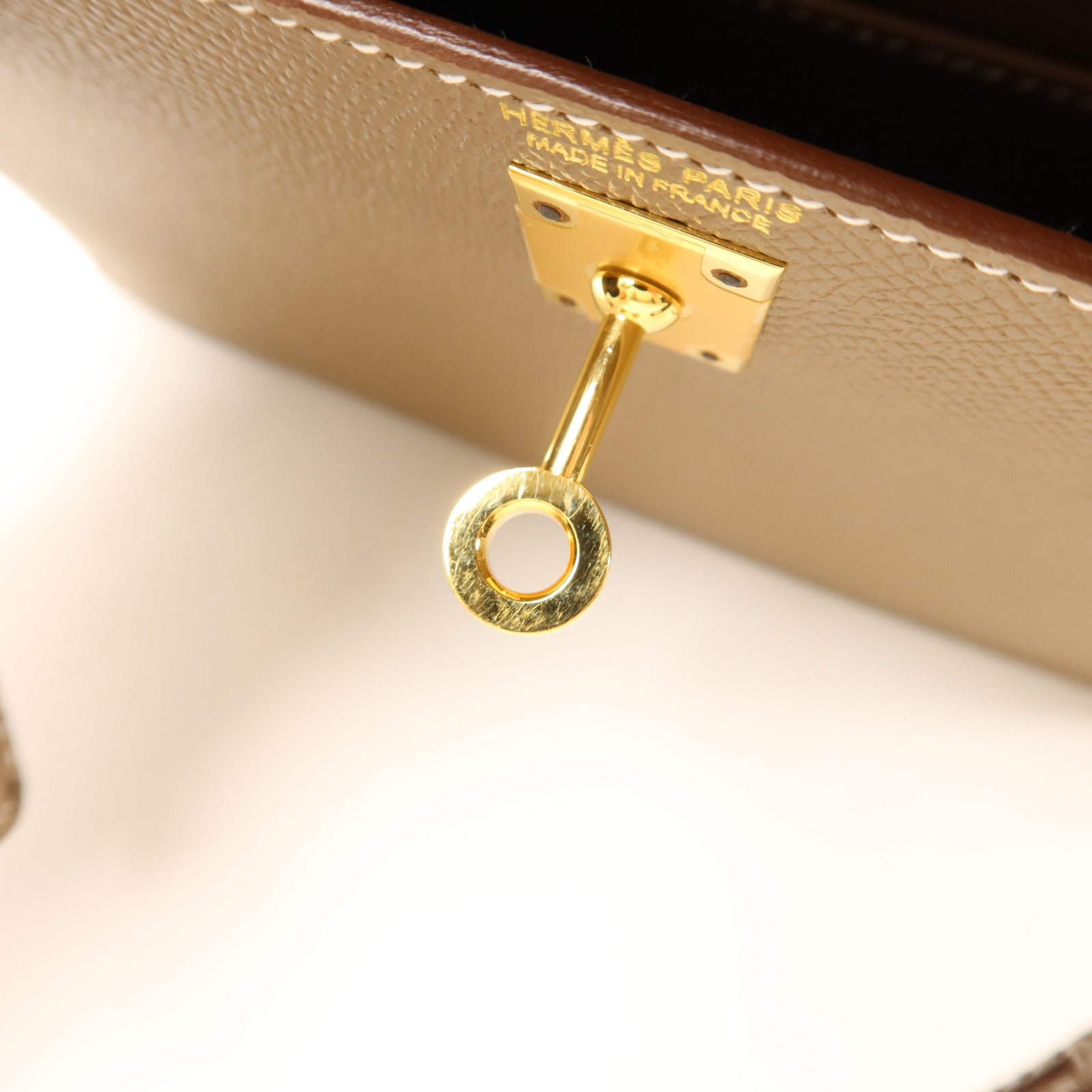 HERMES Epsom皮革Mini Kelly II金扣手挽肩背兩用袋Etoupe