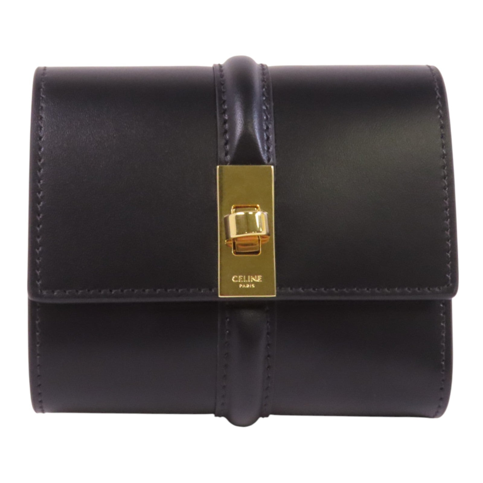 CELINE 【激減優惠】牛皮皮革16 Trifold Wallet金扣短錢包