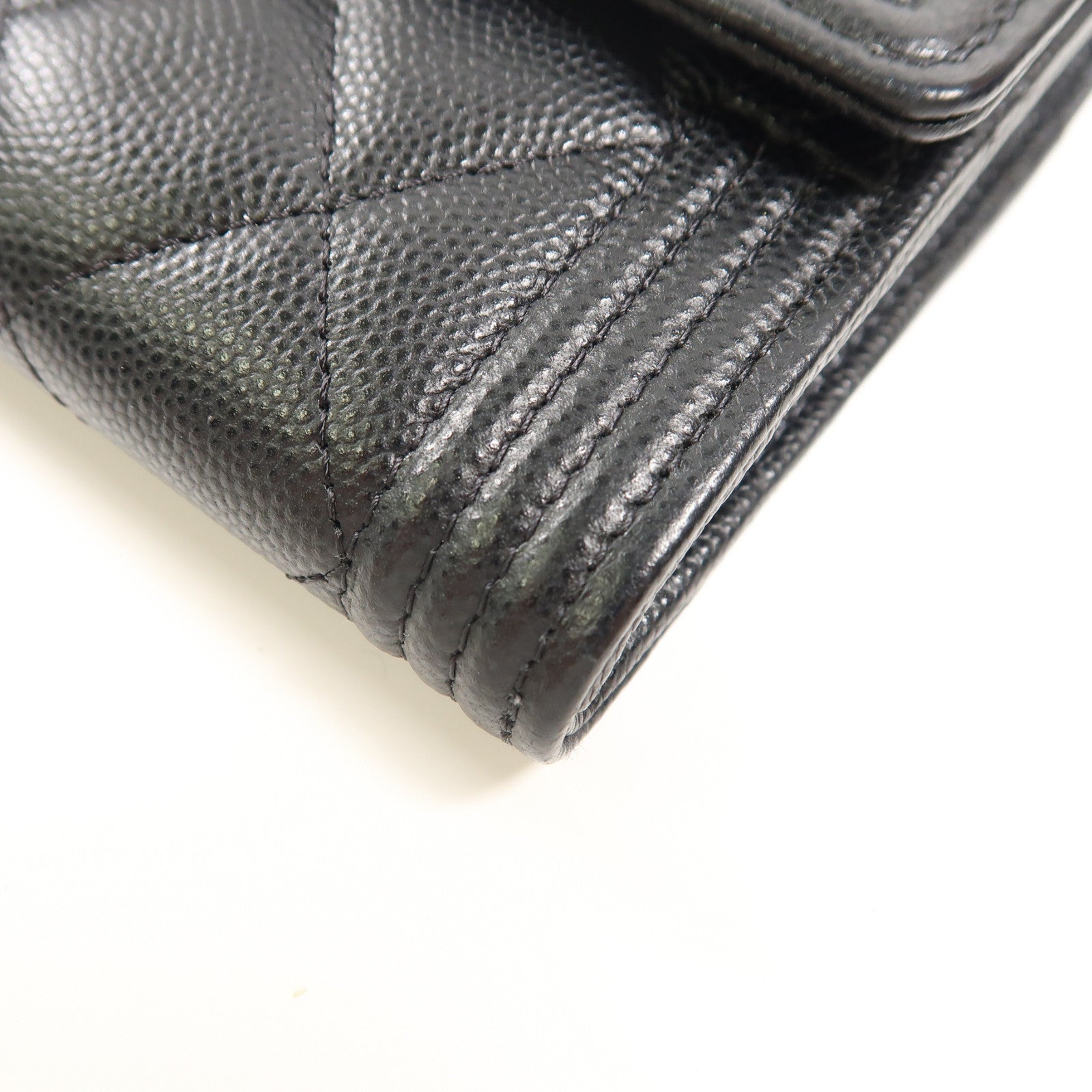 CHANEL 菱格牛皮皮革Boy Long Wallet金扣長錢包黑色