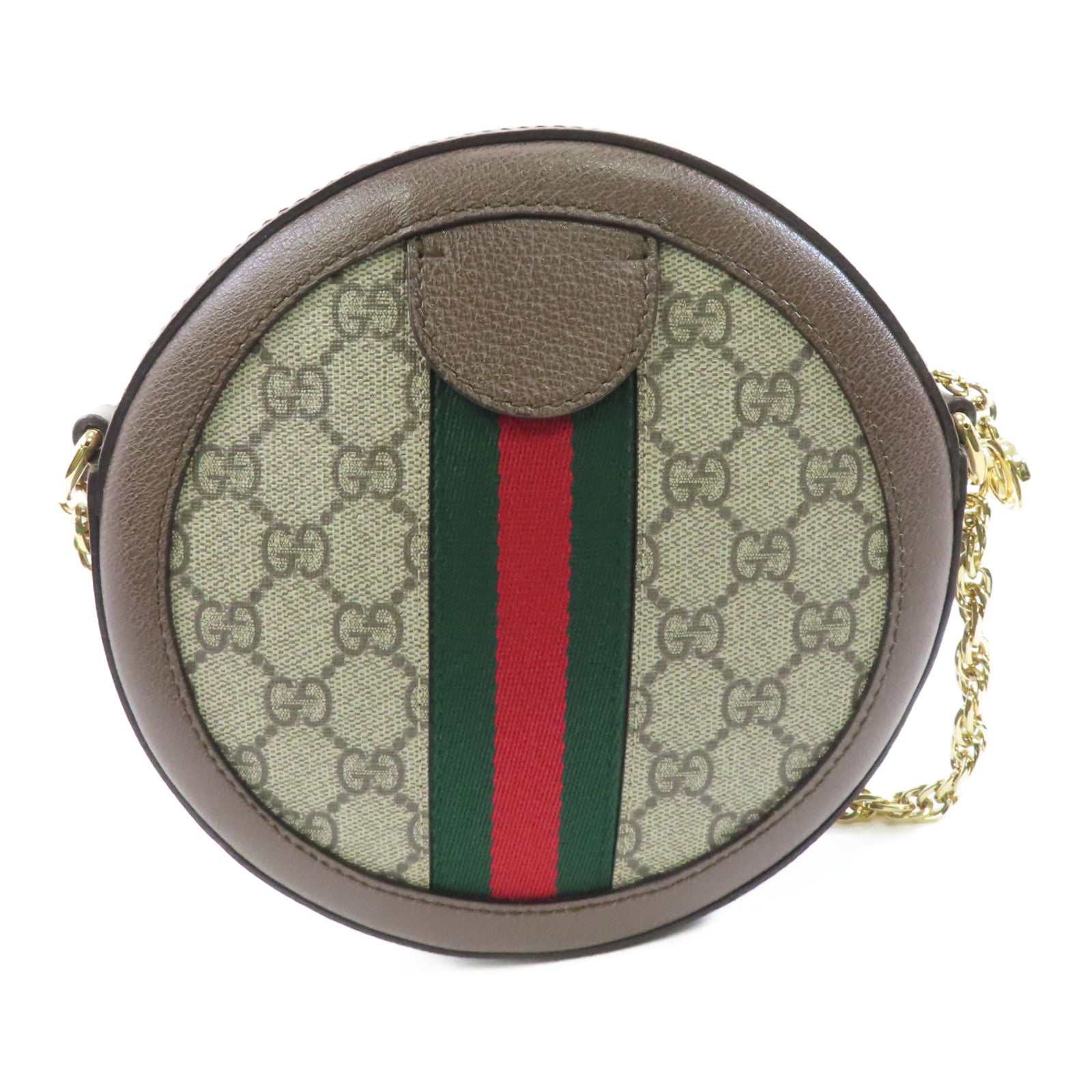 GUCCI 塗層帆布Ophidia GG金扣鏈帶肩背袋啡色