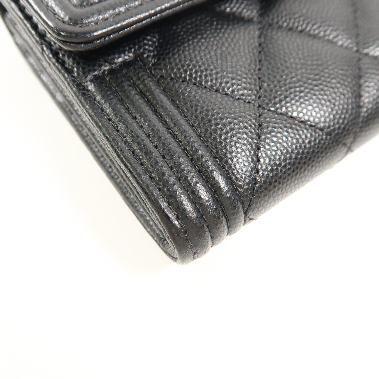 CHANEL 菱格牛皮皮革Boy Long Wallet金扣長錢包黑色