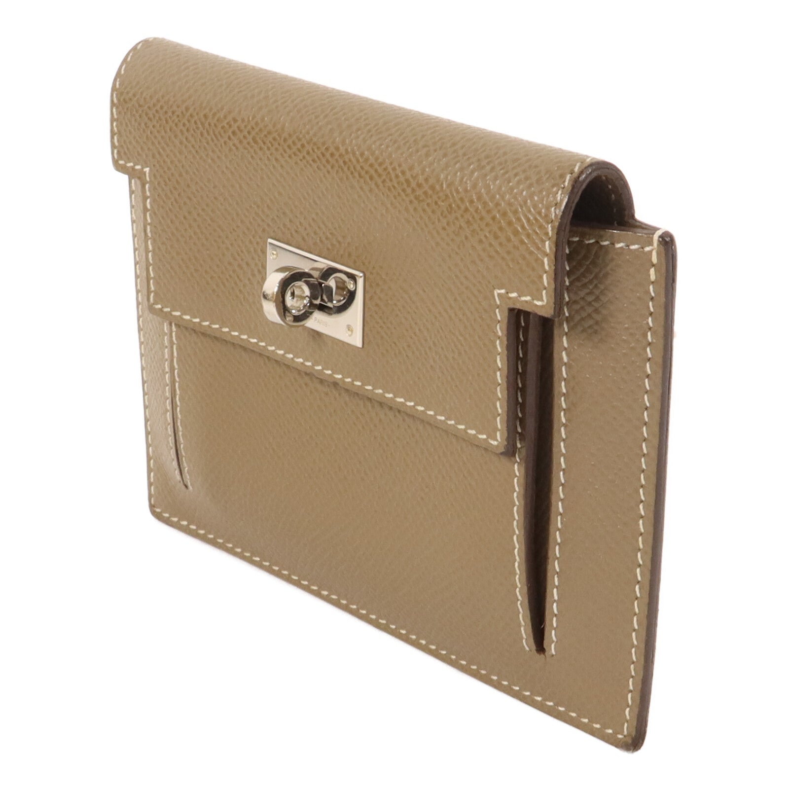 HERMES Epsom皮革Kelly Pocket Compact Wallet錢包Etoupe