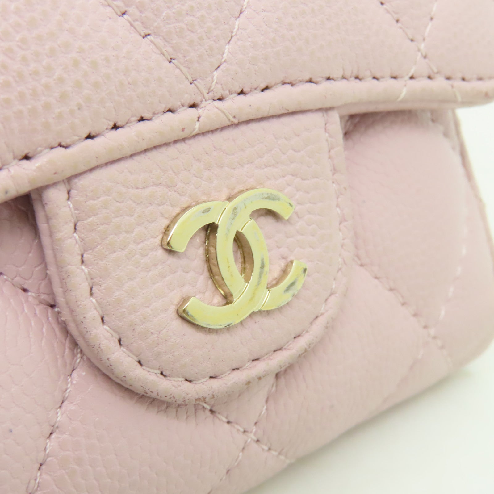 CHANEL 【激減優惠】菱格Caviar皮革Wallet金扣錢包粉紅色