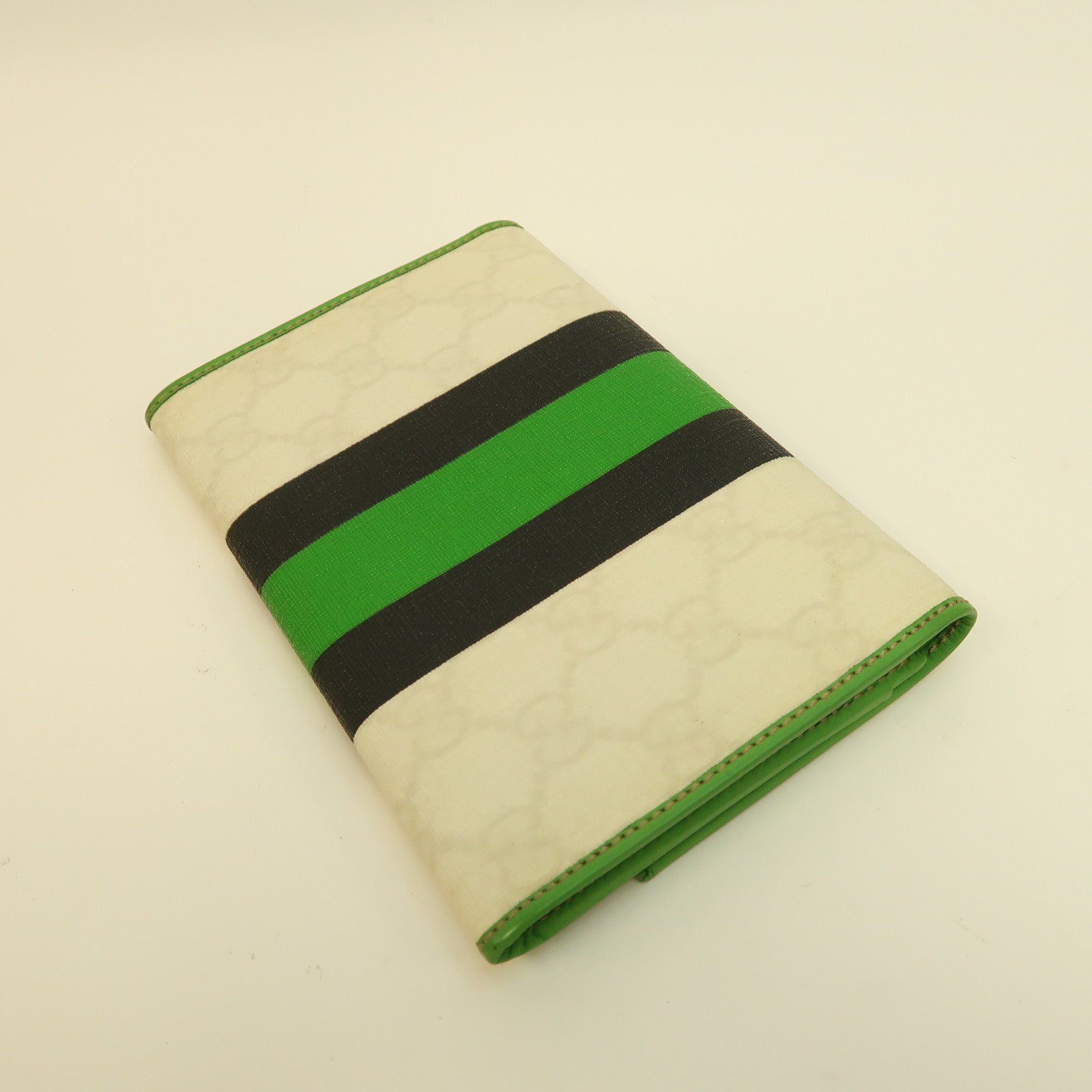 GUCCI 塗層帆布Wallet金扣長錢包白色/綠色
